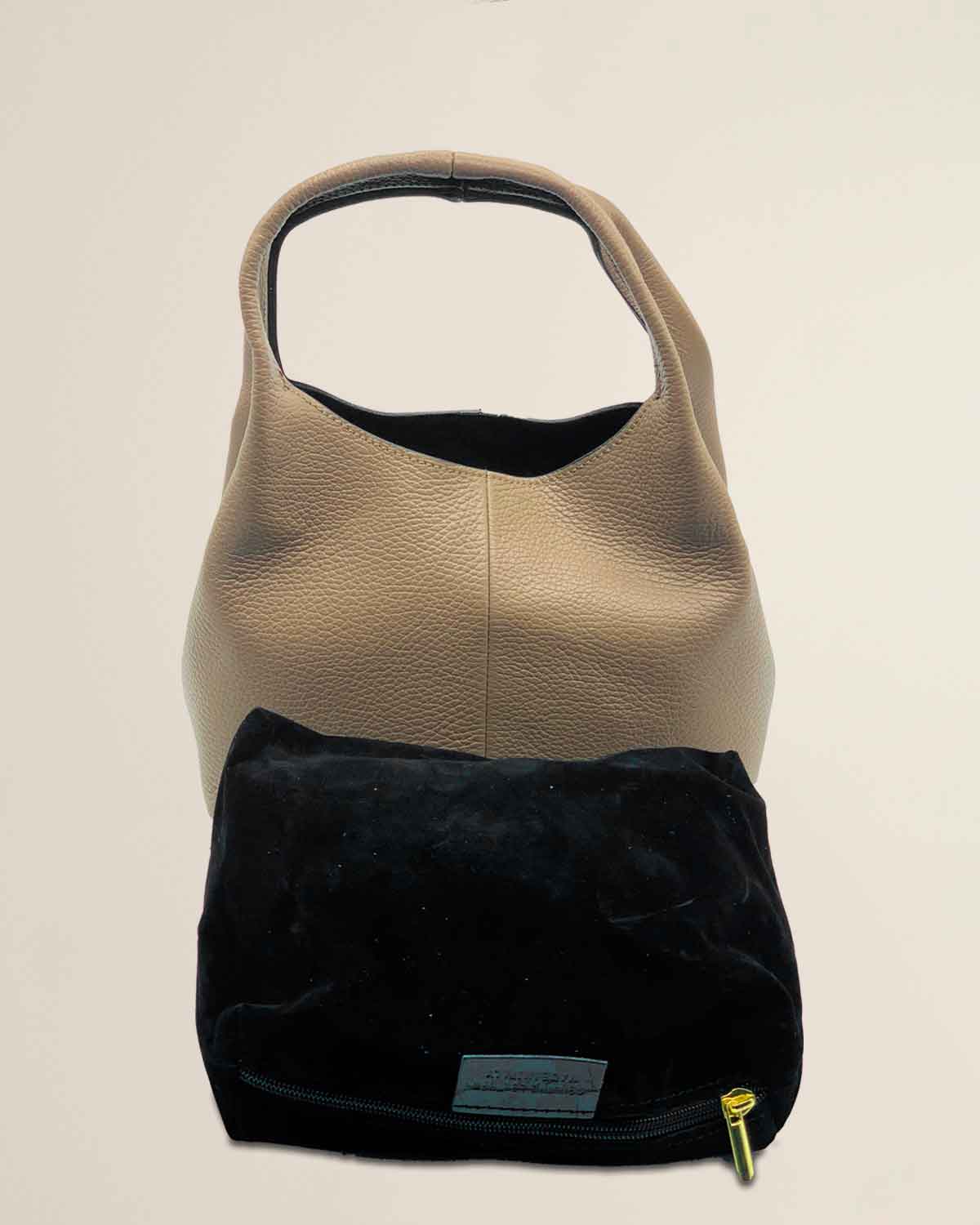 Borsa a mano o tracolla o spalla donna in pelle dollaro Dominique color Fango made in Italy