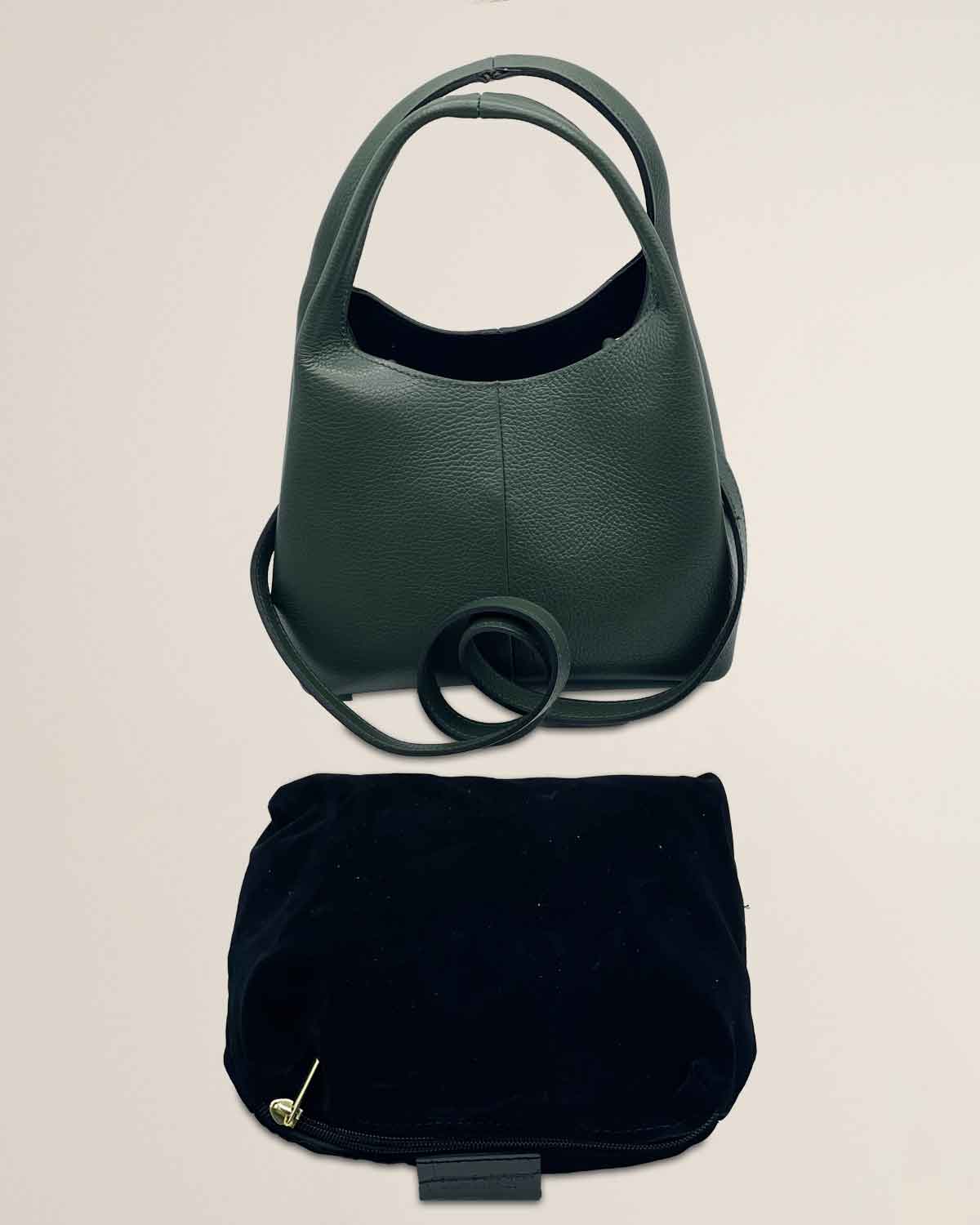Borsa a mano o tracolla o spalla donna in pelle dollaro Dominique color Verde bottiglia