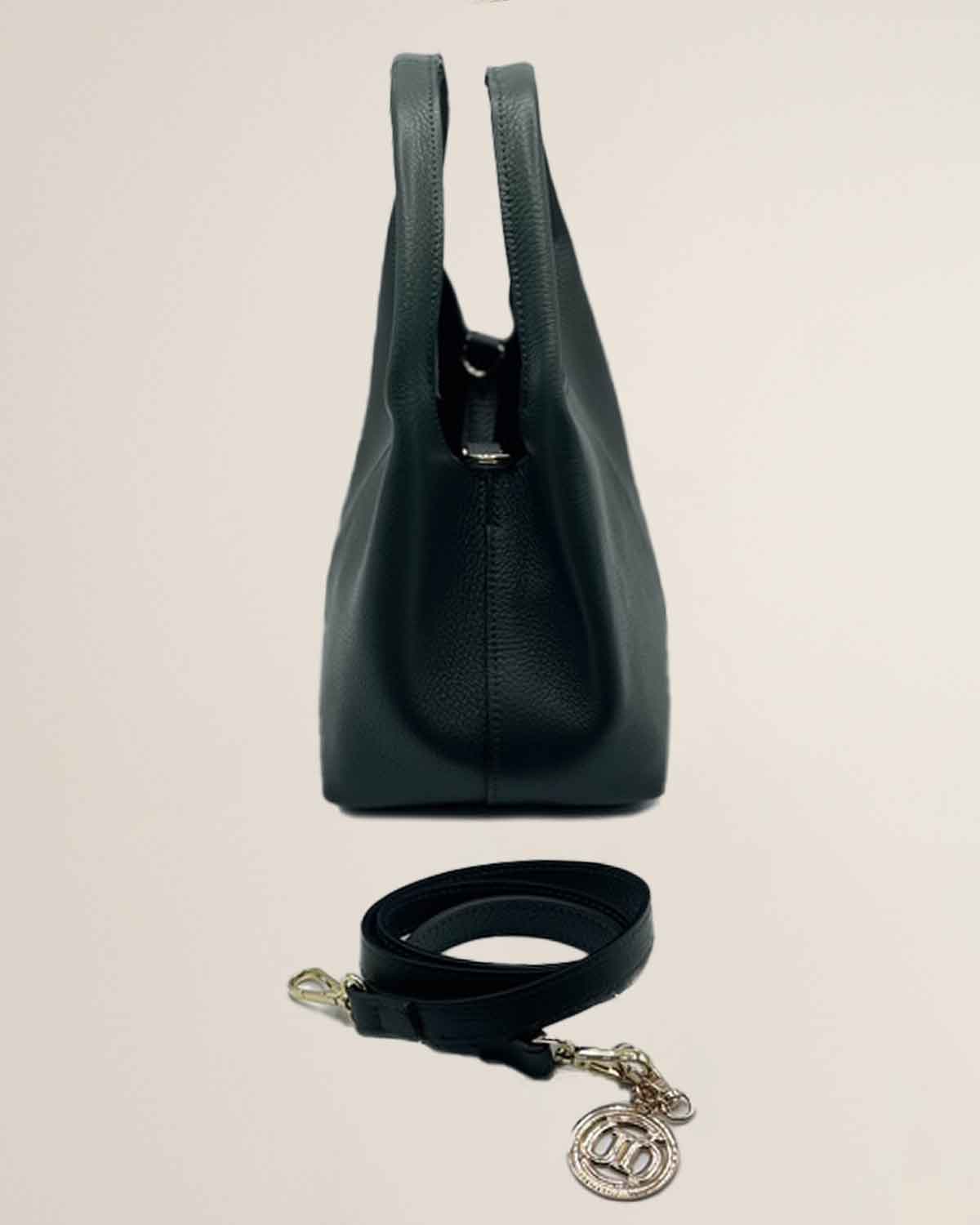 Borsa a mano o tracolla o spalla donna in pelle dollaro Dominique color Verde bottiglia