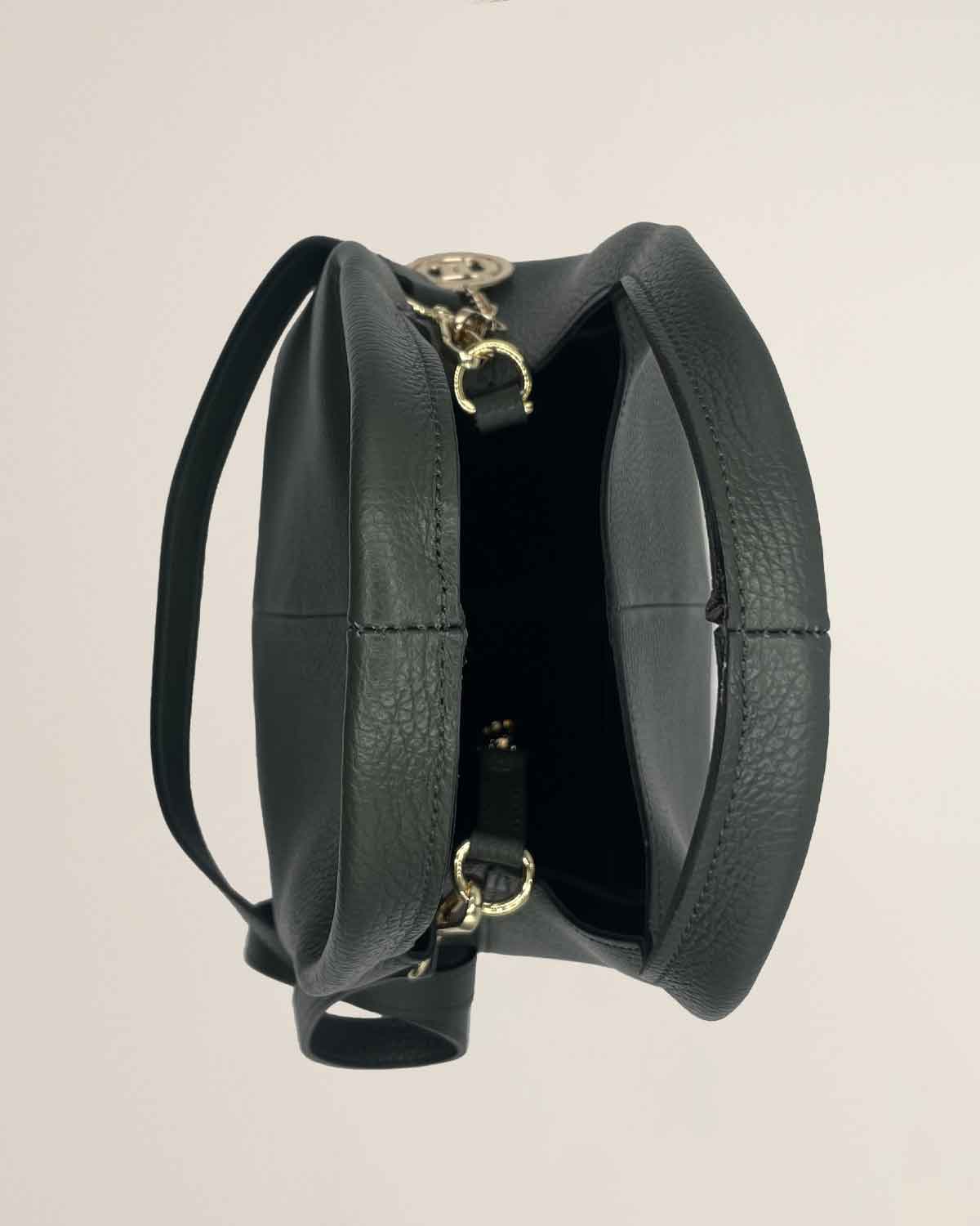 Borsa a mano o tracolla o spalla donna in pelle dollaro Dominique color Verde bottiglia