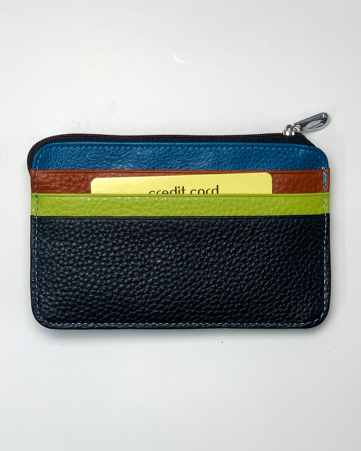 Zeus Men's Black Multi-Color Leather Card Holder and Coin Purse Made in Italy