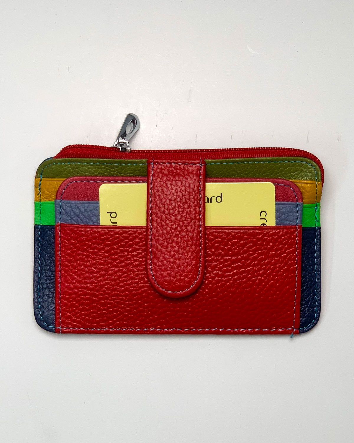 Zeus Men's Card Holder and Coin Purse in Red Multi-Color Leather Made in Italy