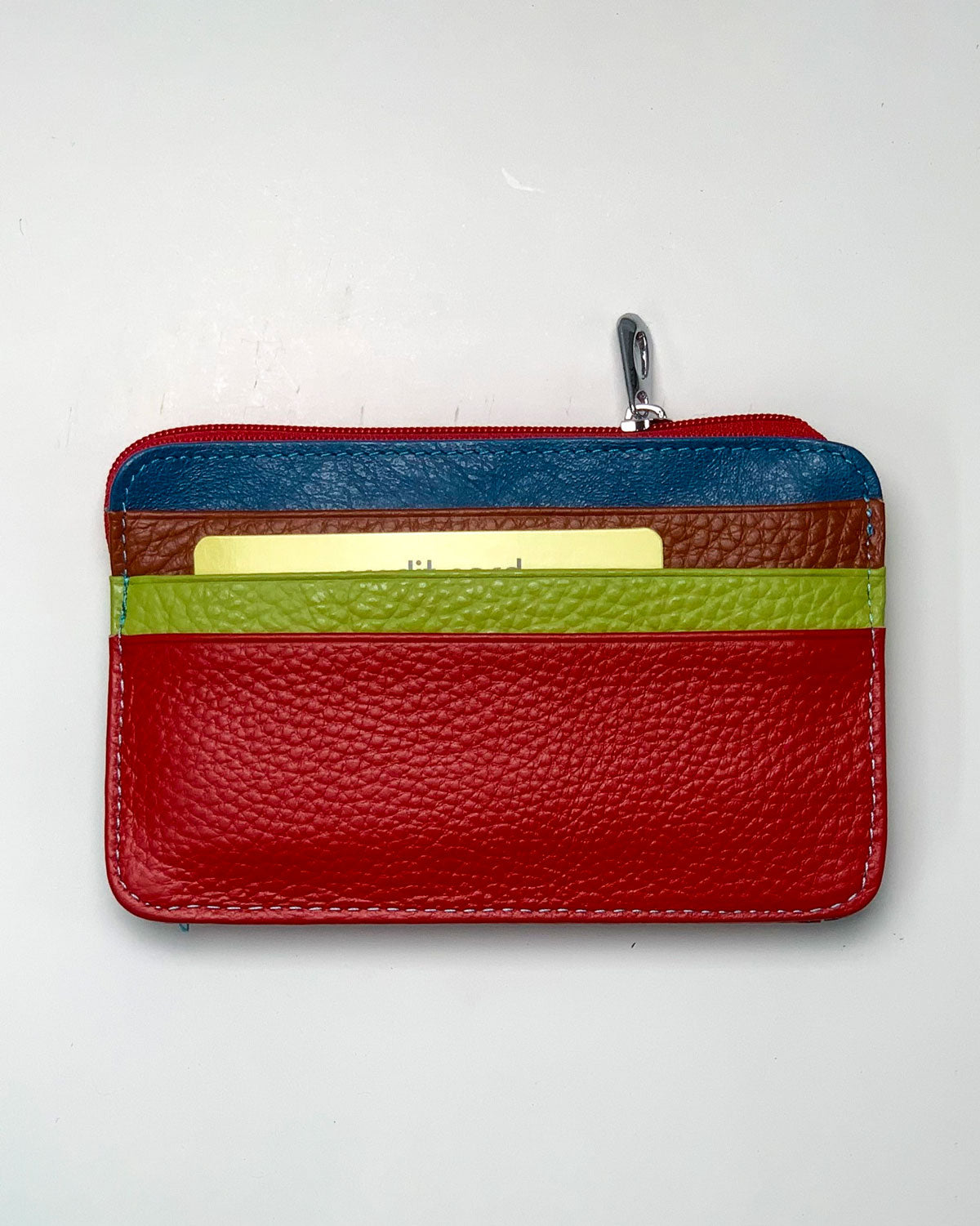 Zeus Men's Card Holder and Coin Purse in Red Multi-Color Leather Made in Italy