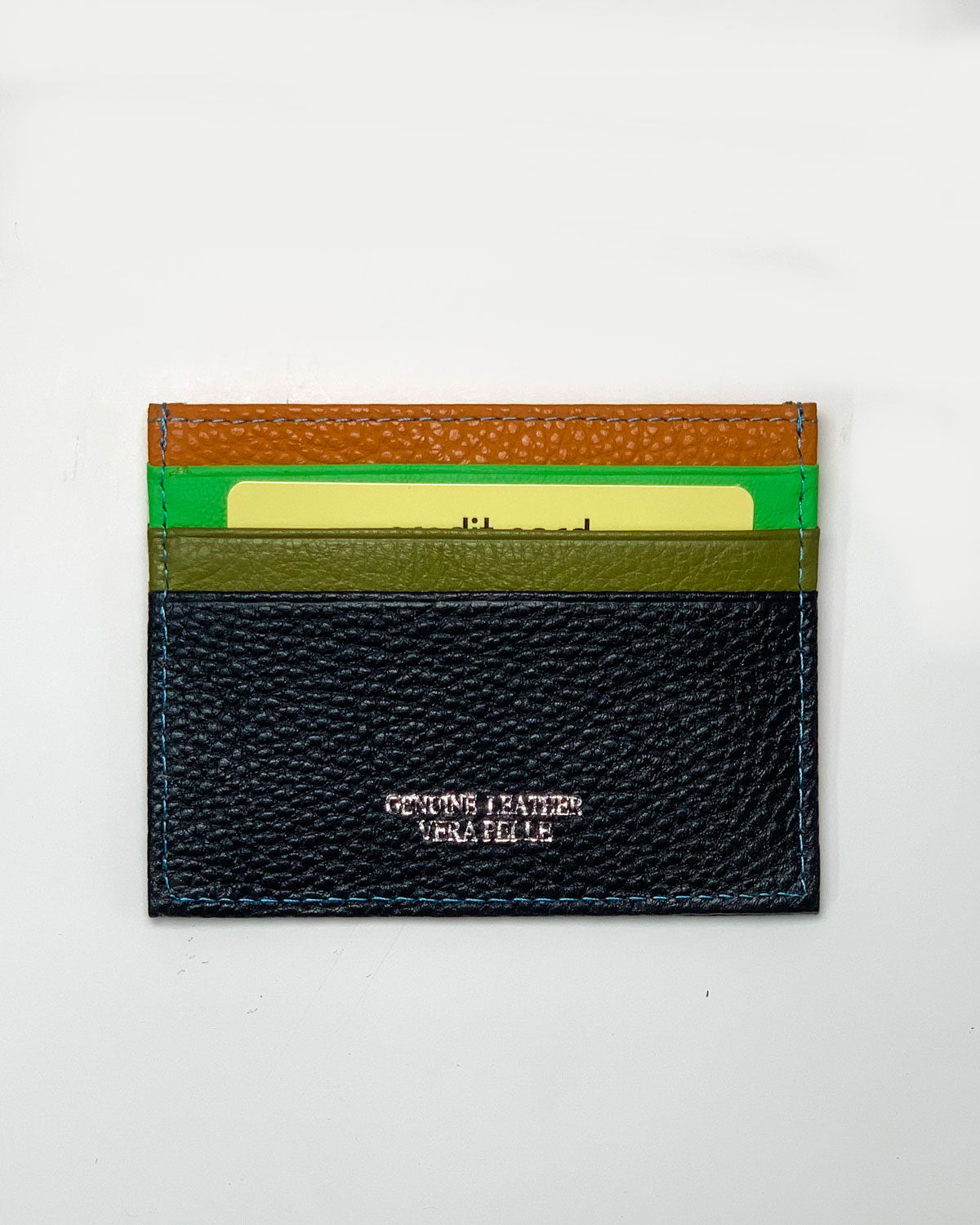 Giove men's card holder in black and multicolored leather, made in Italy.