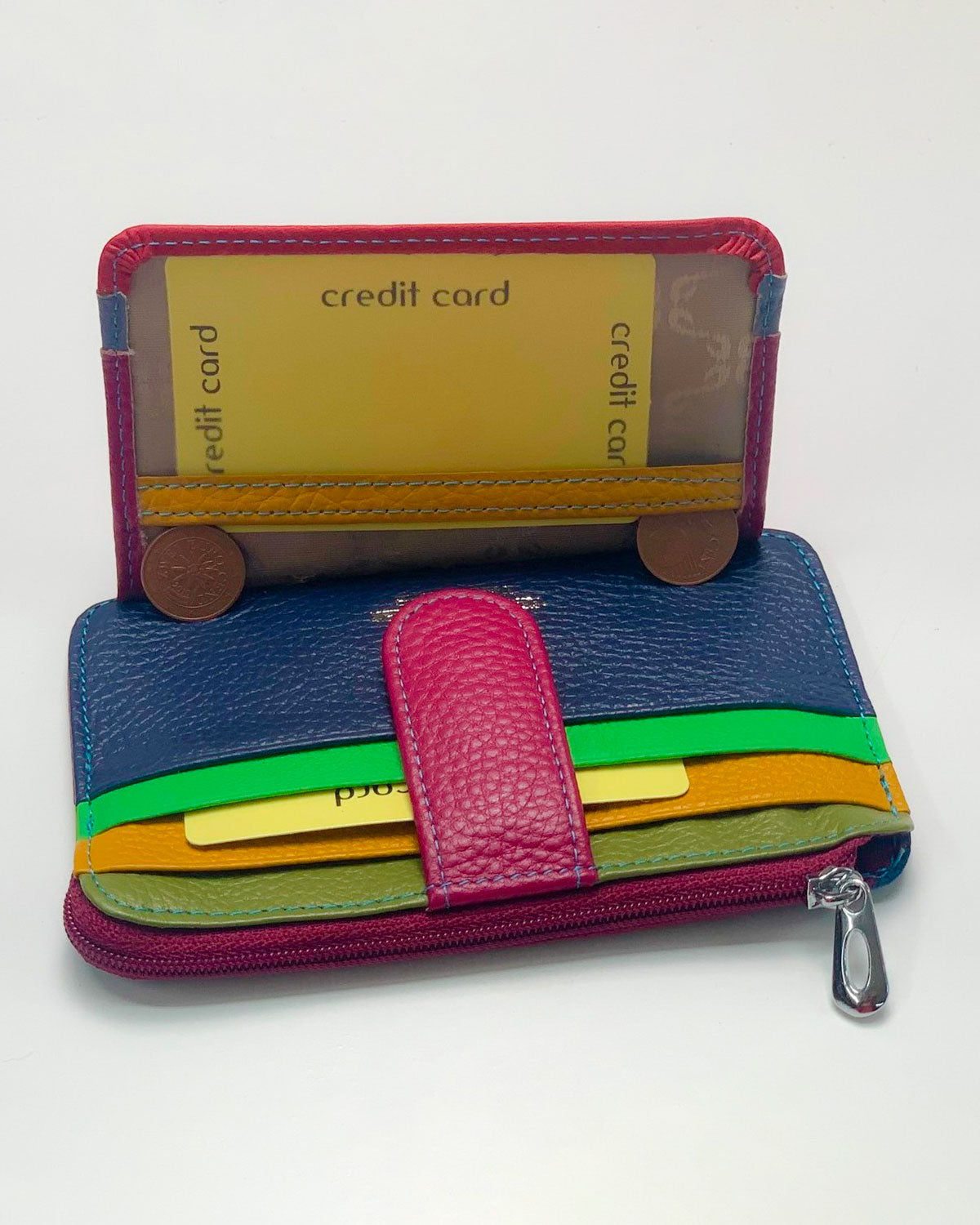 Zeus men's card holder and coin purse in multicolored cyclamen leather, made in Italy.