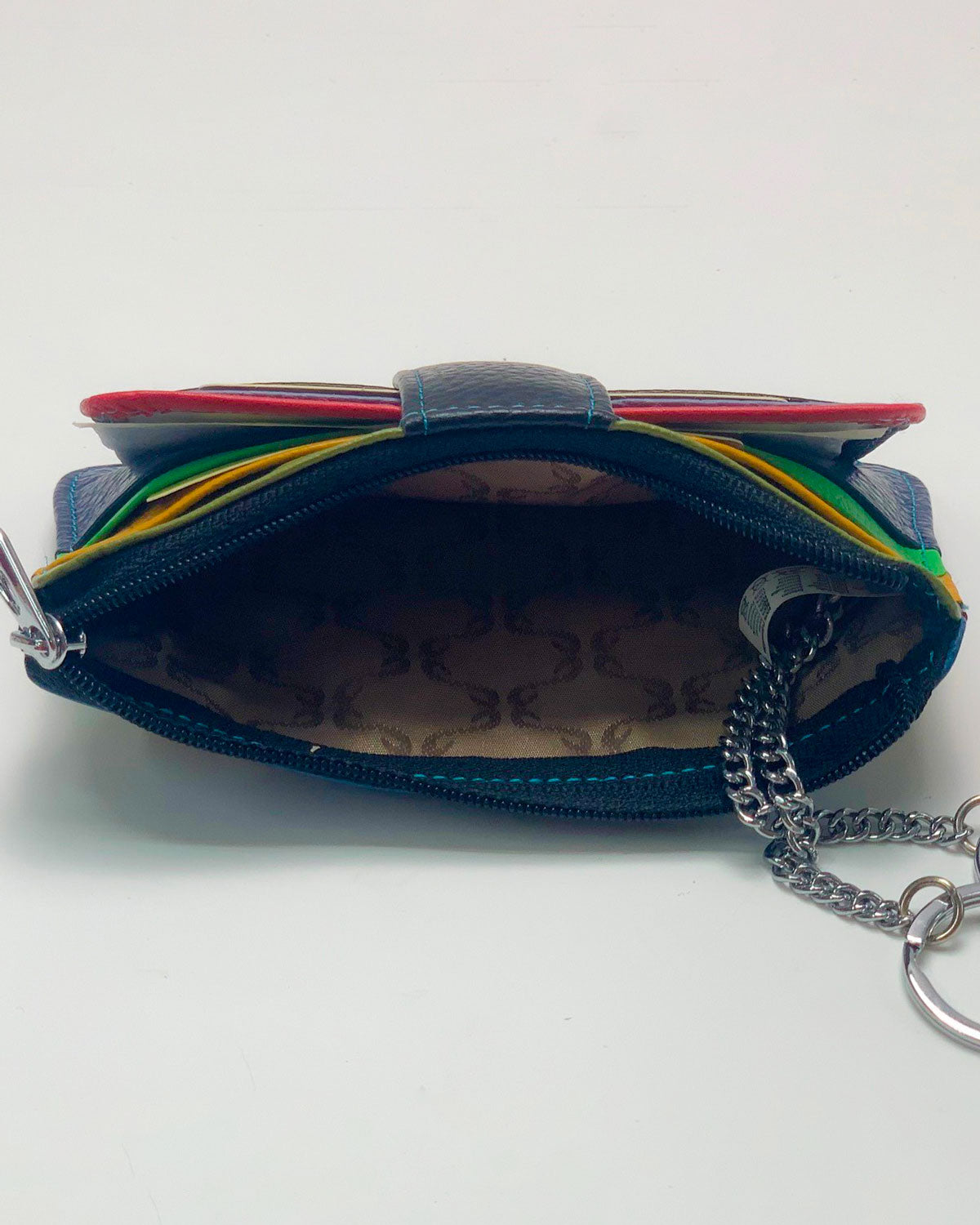 Zeus Men's Black Multi-Color Leather Card Holder and Coin Purse Made in Italy