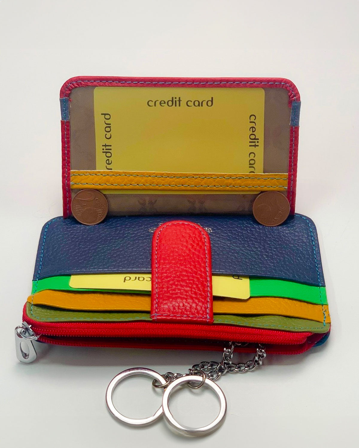 Zeus Men's Card Holder and Coin Purse in Red Multi-Color Leather Made in Italy
