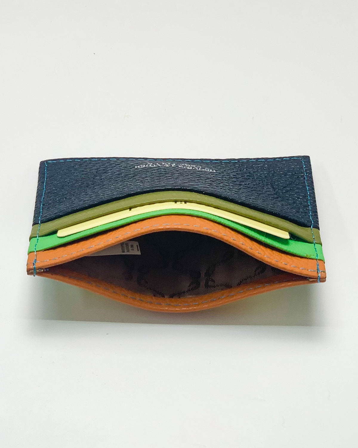 Giove men's card holder in black and multicolored leather, made in Italy.