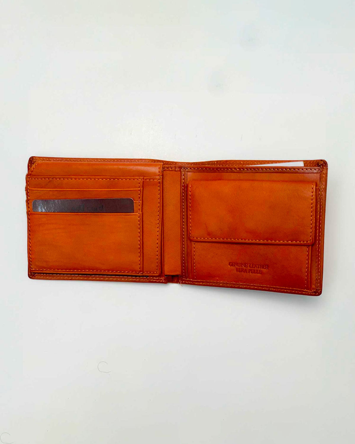 Ercole Men's Wallet Coin Purse Card Holder in Genuine Cognac Handcrafted Leather Made in Italy