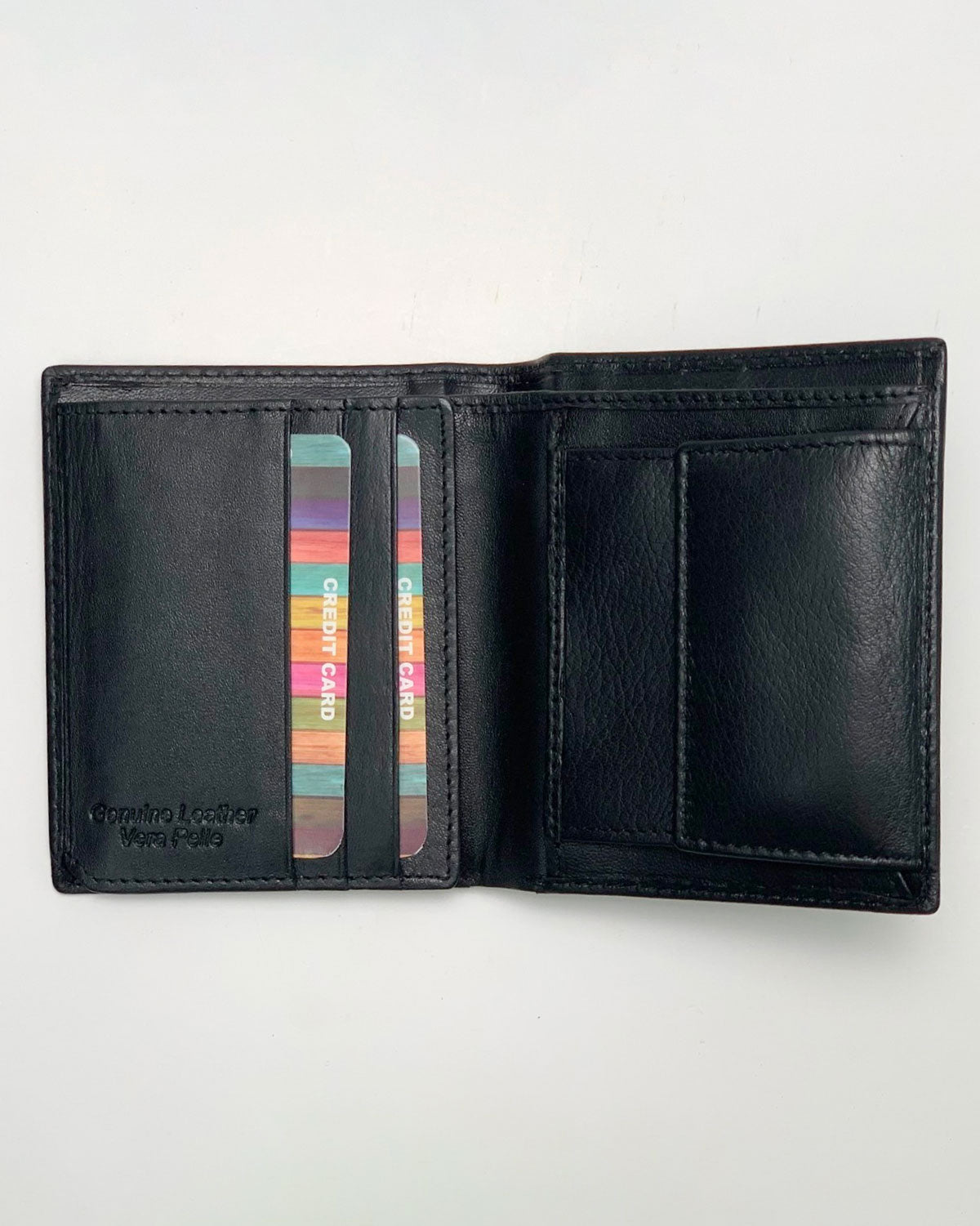 Achille Men's Wallet Coin Purse Card Holder in Genuine Handcrafted Black Leather Made in Italy