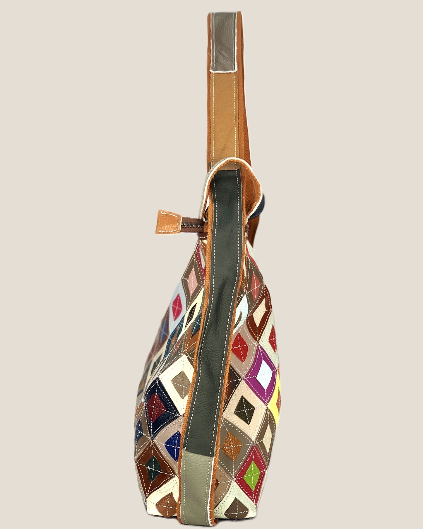 Borsa a spalla o Zaino donna Venusia in vera pelle modello Patchwork Multicolore rombo