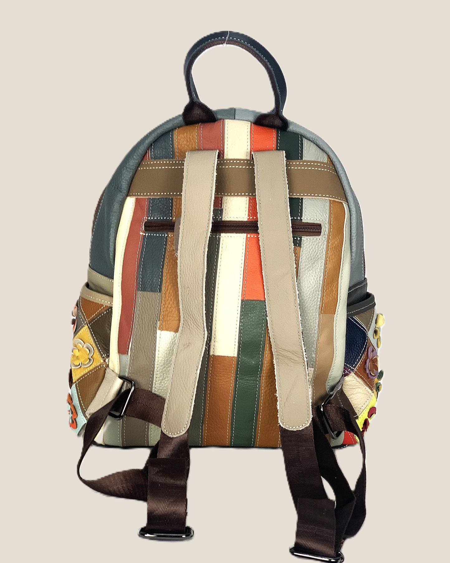 Zaino borsa a mano donna Concetta in vera pelle Multicolore applicazioni fluoreali