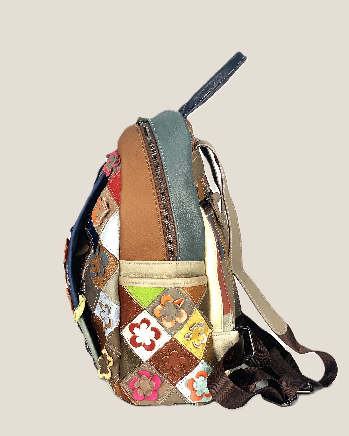 Zaino borsa a mano donna Concetta in vera pelle Multicolore applicazioni fluoreali