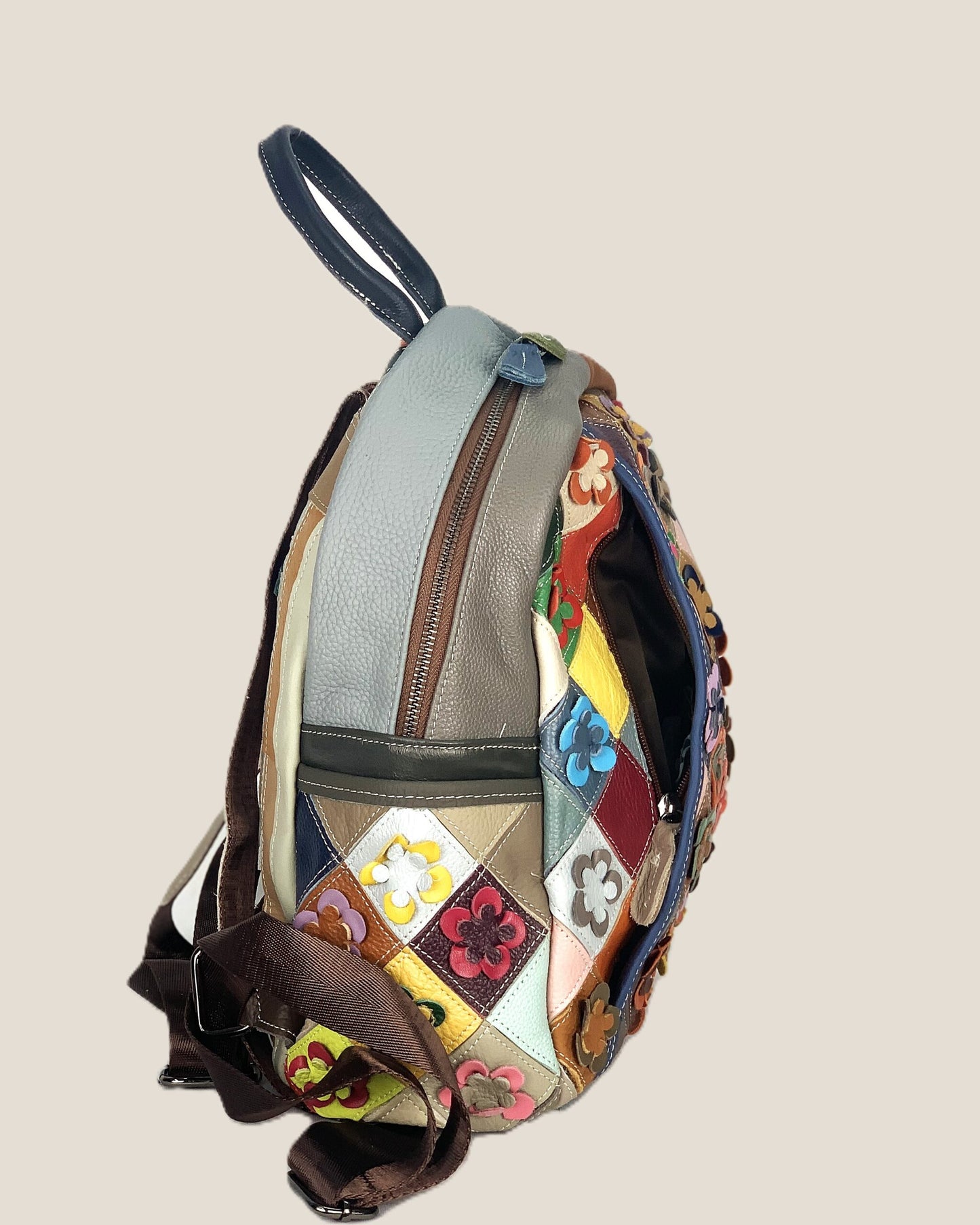 Zaino borsa a mano donna Concetta in vera pelle Multicolore applicazioni fluoreali