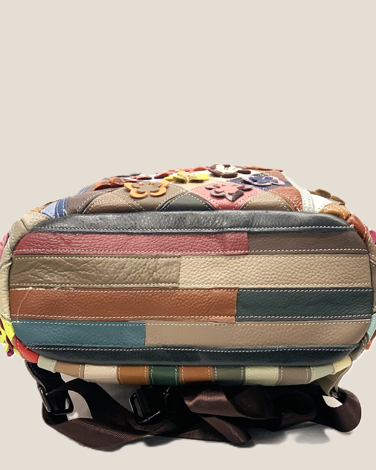 Zaino borsa a mano donna Concetta in vera pelle Multicolore applicazioni fluoreali