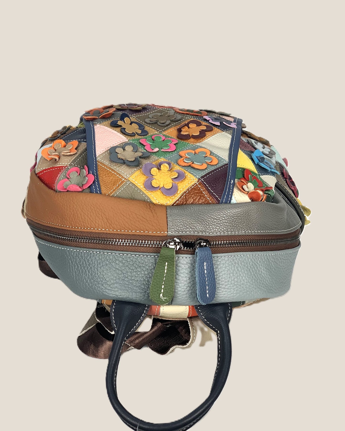 Zaino borsa a mano donna Concetta in vera pelle Multicolore applicazioni fluoreali