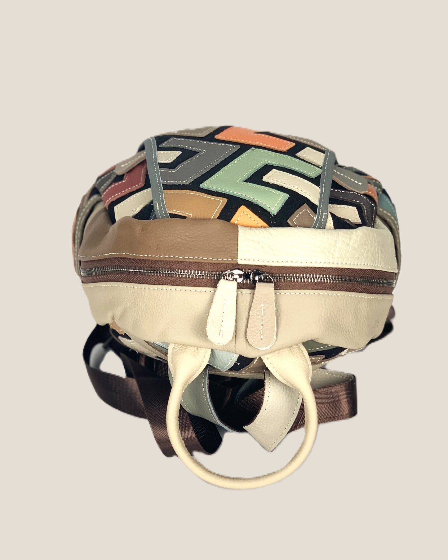 Zaino borsa a mano donna Katia in vera pelle chiaro geometrico multicolore
