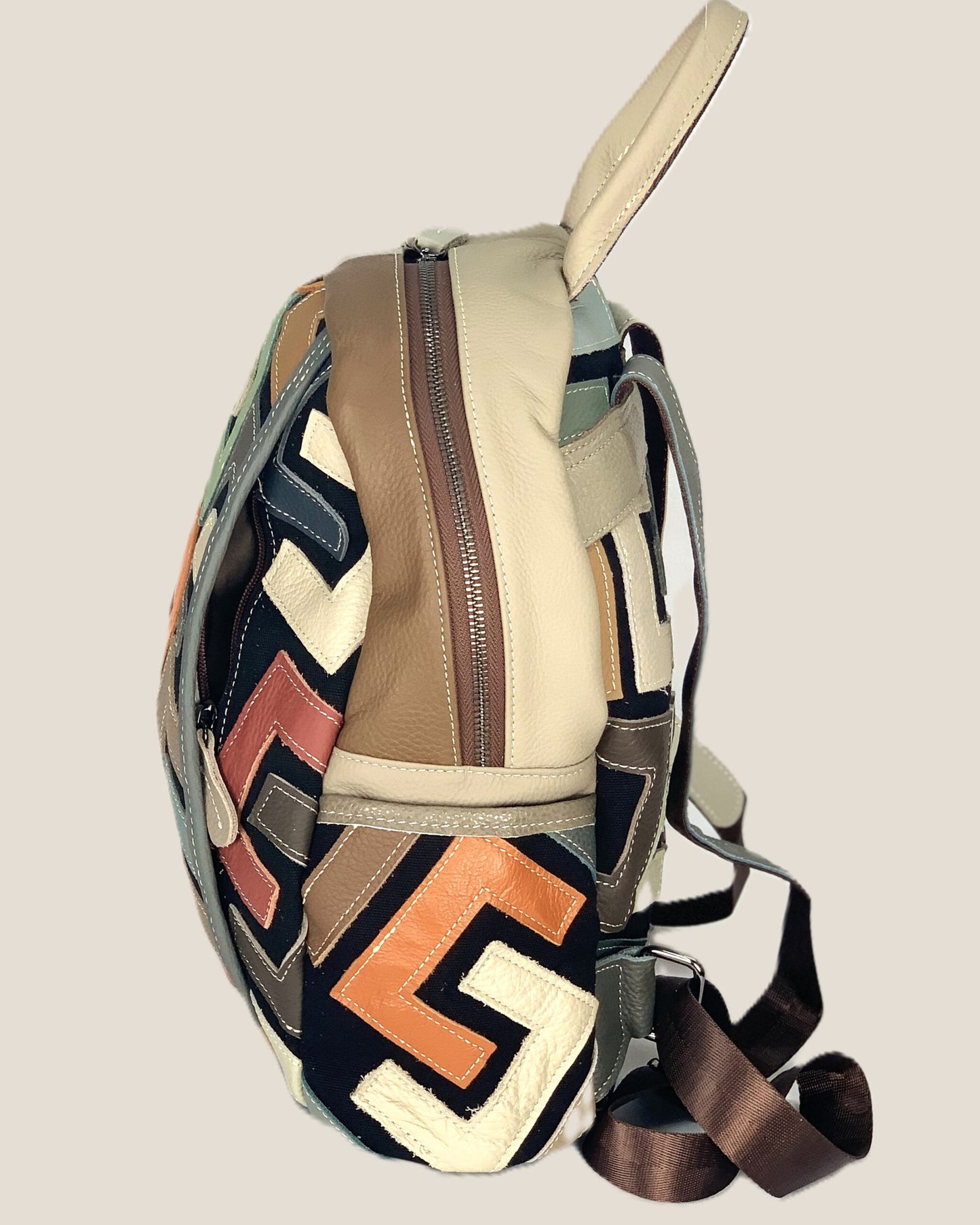Zaino borsa a mano donna Katia in vera pelle chiaro geometrico multicolore