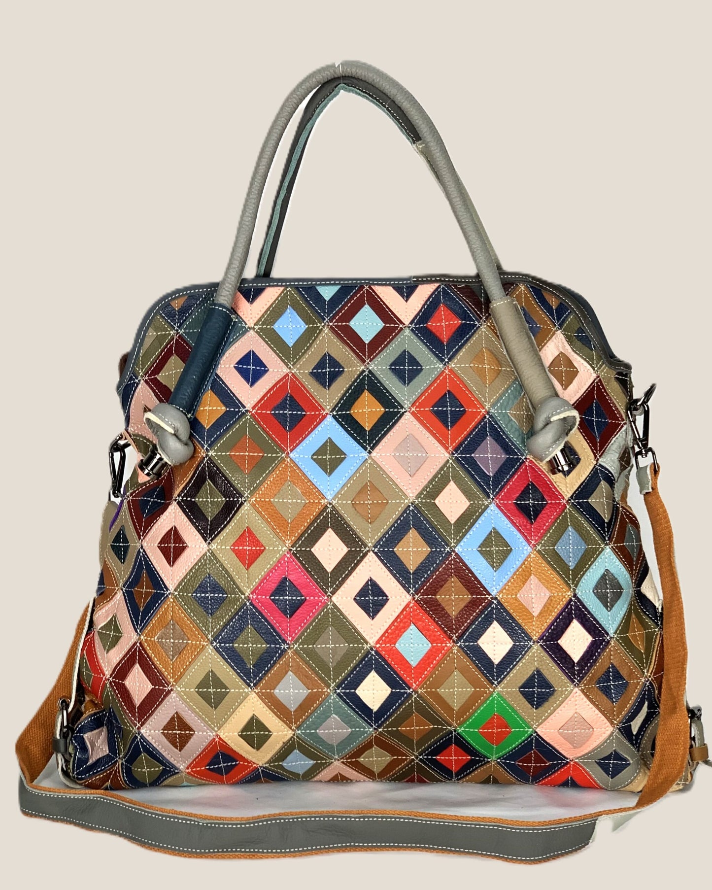 Borsa a mano spalla tracolla shopper donna Kamala in vera pelle Multicolore rombo