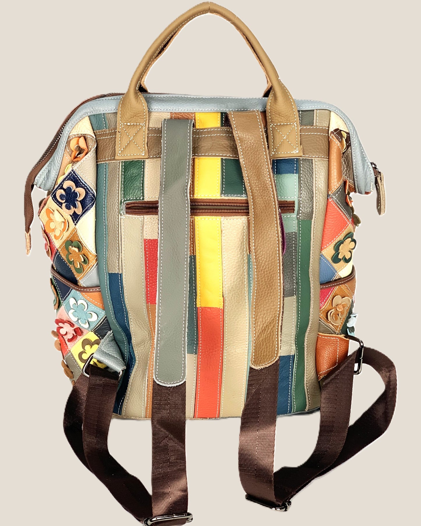 Zaino borsa a mano Valeria in vera pelle modello patchwork multicolore fiorellini