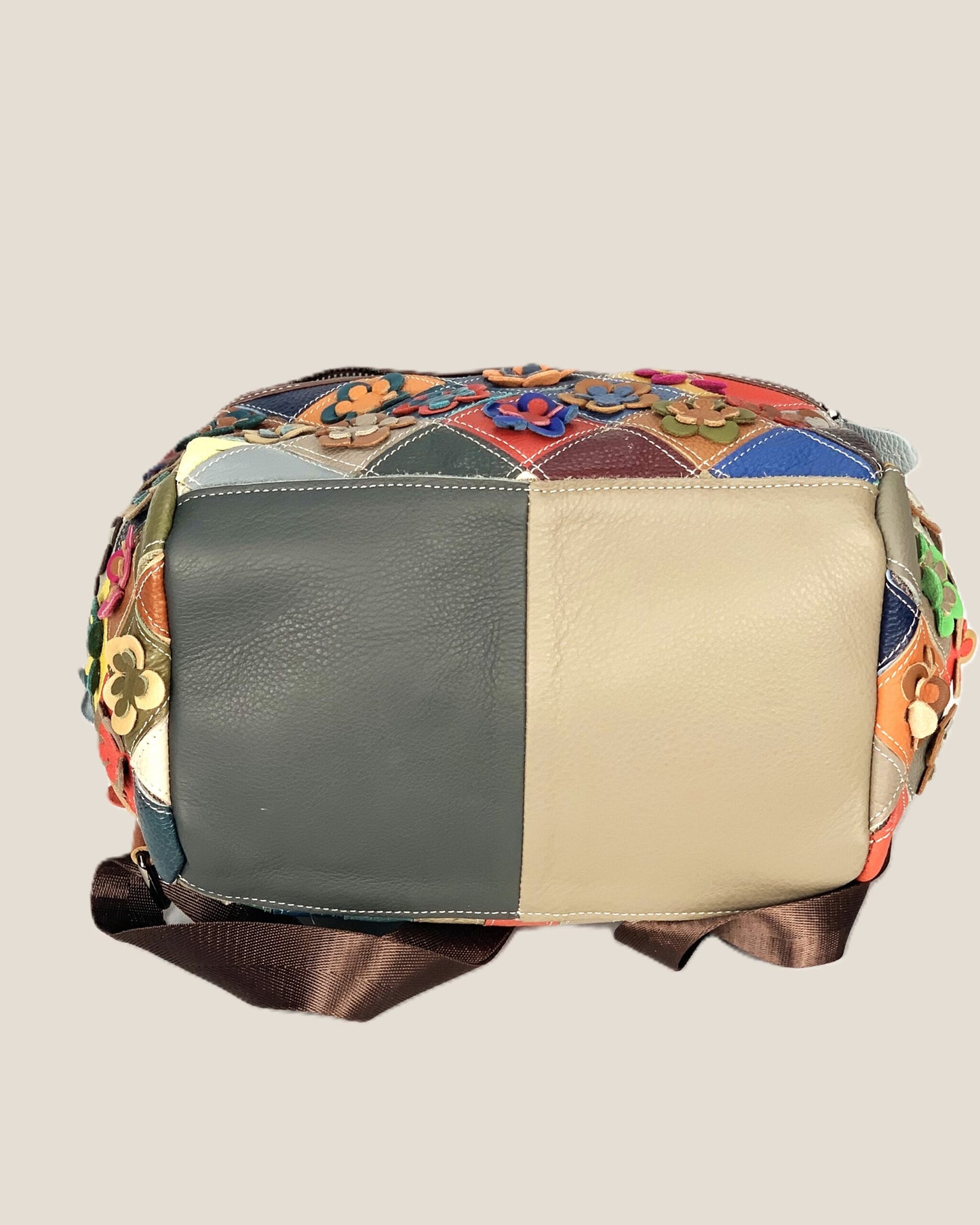Zaino borsa a mano Valeria in vera pelle modello patchwork multicolore fiorellini