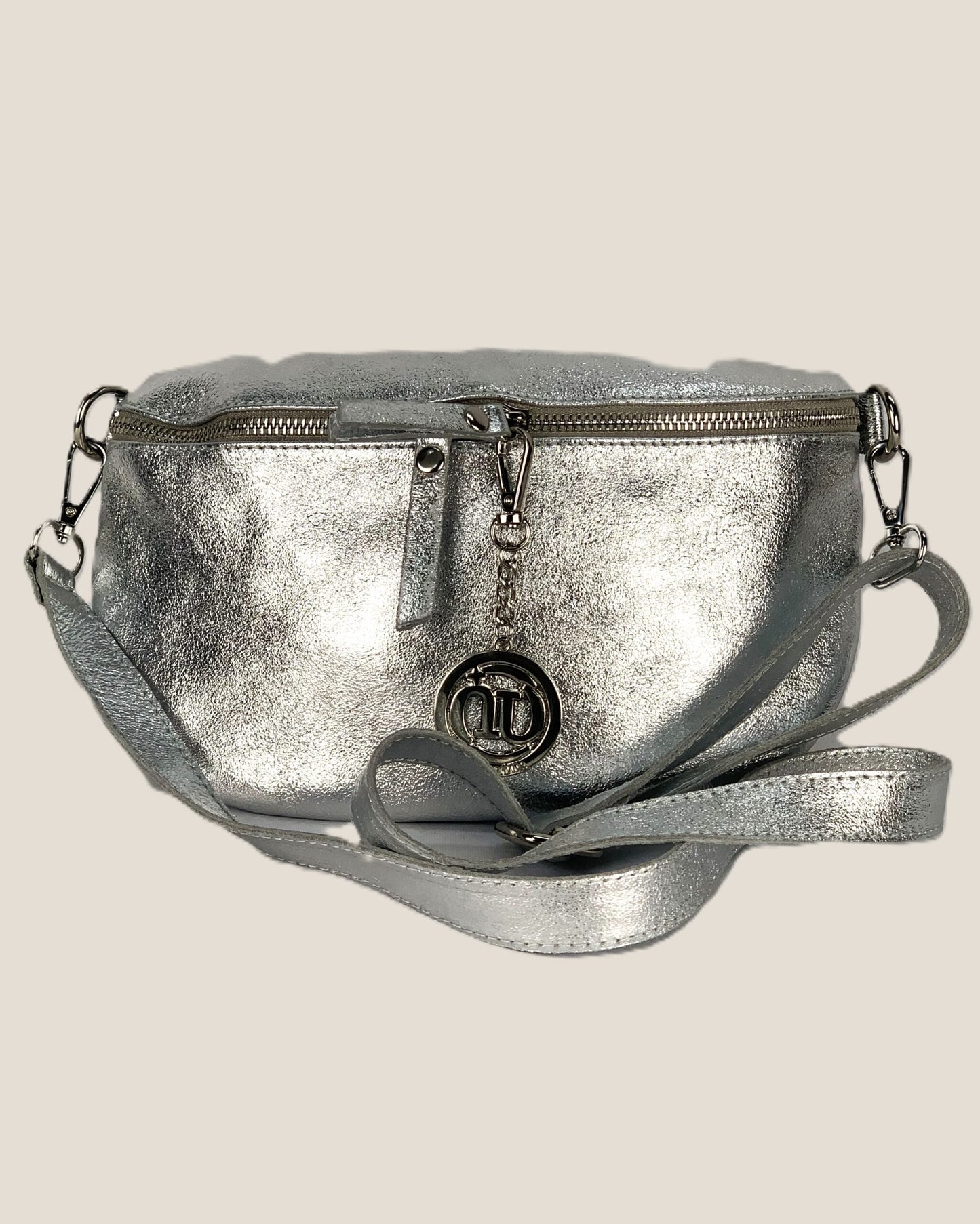 Marsupio o borsa a tracolla donna in vera pelle Emma colore Argento