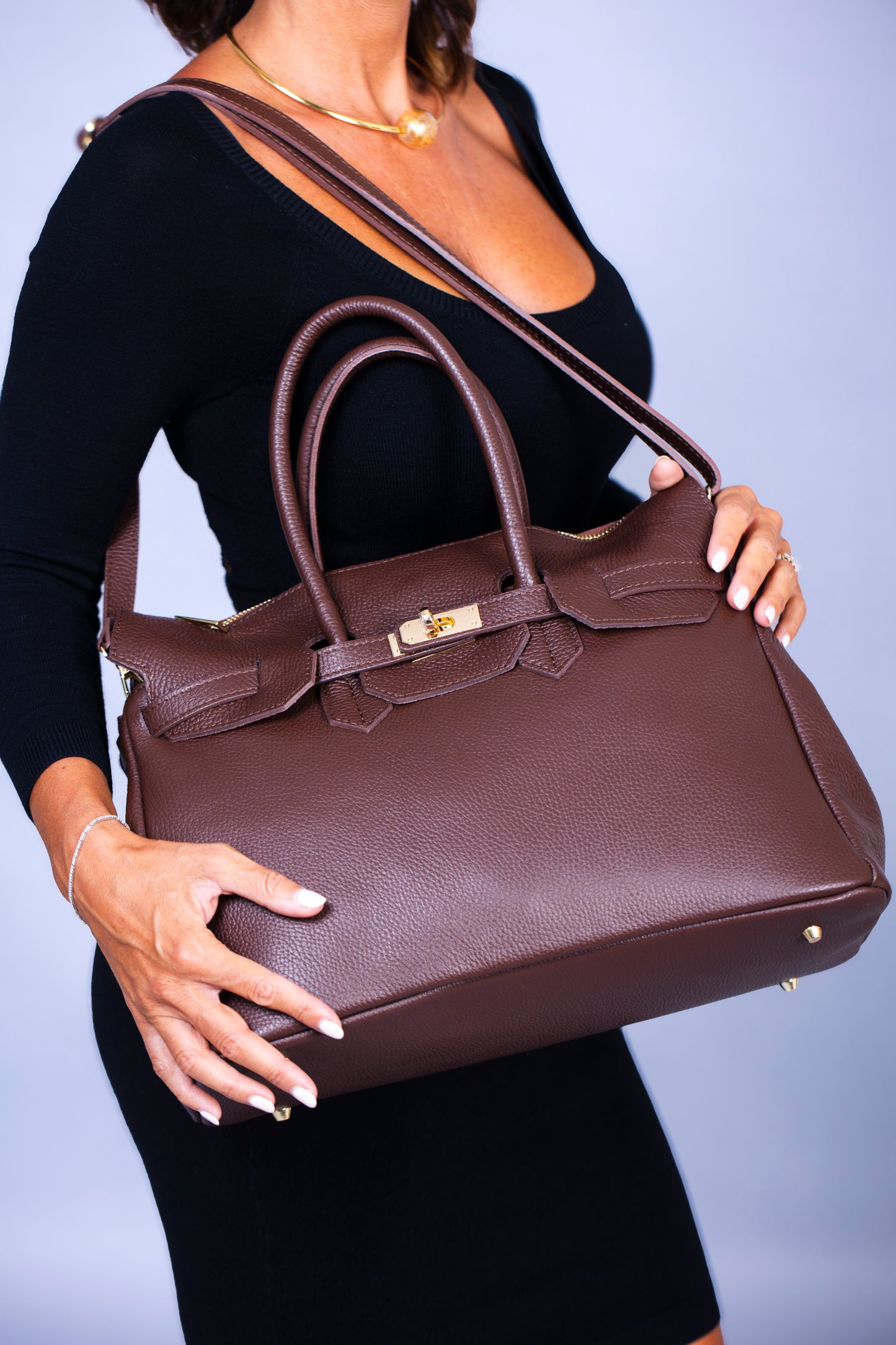 Borsa Donna LUNA in Vera Pelle Cioccolato Made in Italy – Eleganza Artigianale