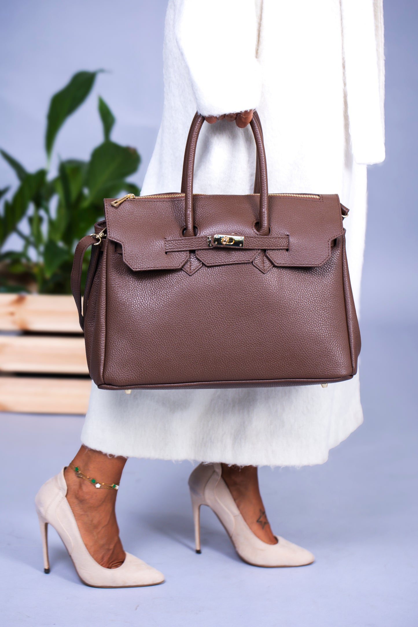 Borsa Donna LUNA in Vera Pelle Taupe Made in Italy – Eleganza Artigianale