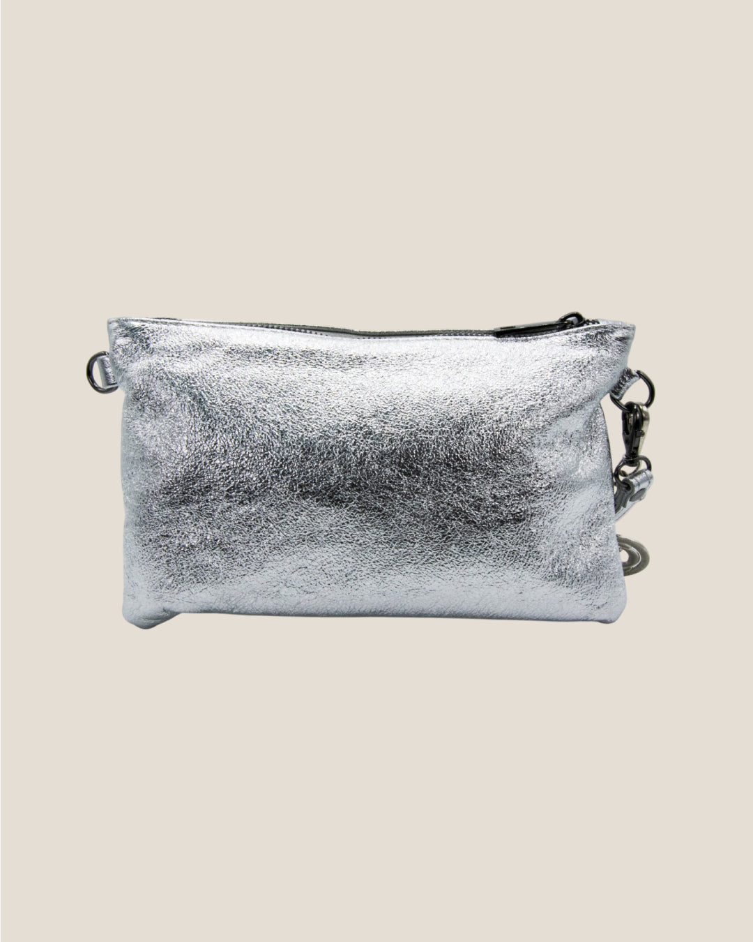 Chiara Women's Genuine Leather Shoulder Bag, Silver, Made in Italy