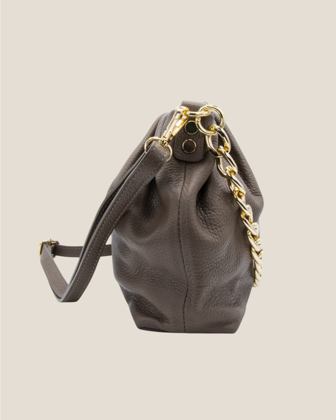 Borsa Spalla Tracolla a Mano Donna Lauretana Vera Pelle Fango Elegante Morbida
