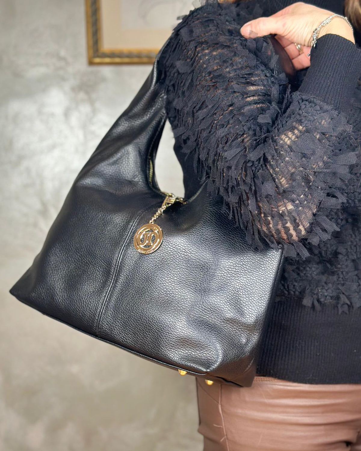 Borsa Spalla Hobo Donna Laura Vera Pelle Nero
