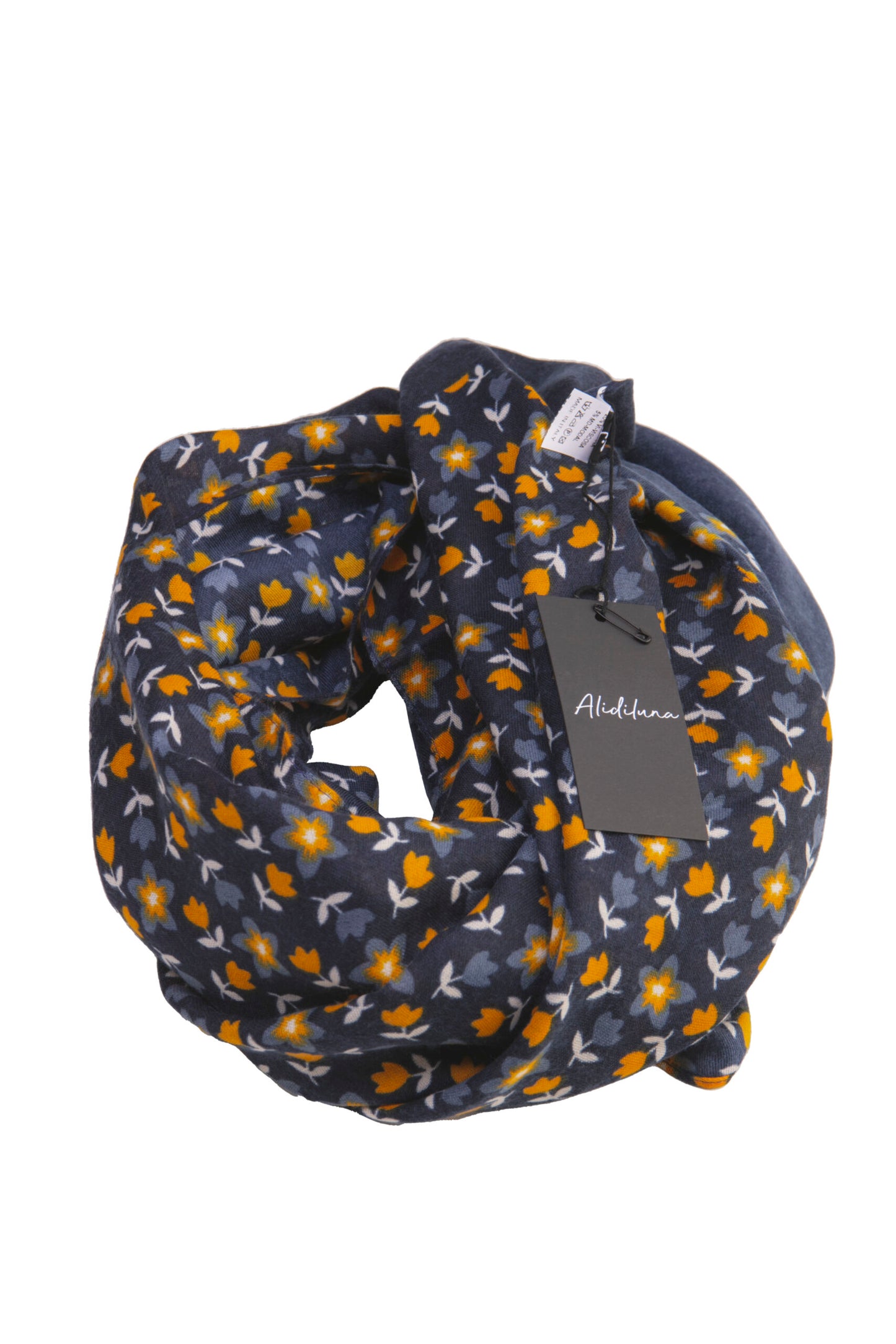 Sciarpa, foulard, Pashmina Uomo/Donna in Acrilico e Lana color blu con piccoli fiori arancio stilizzati vari colori