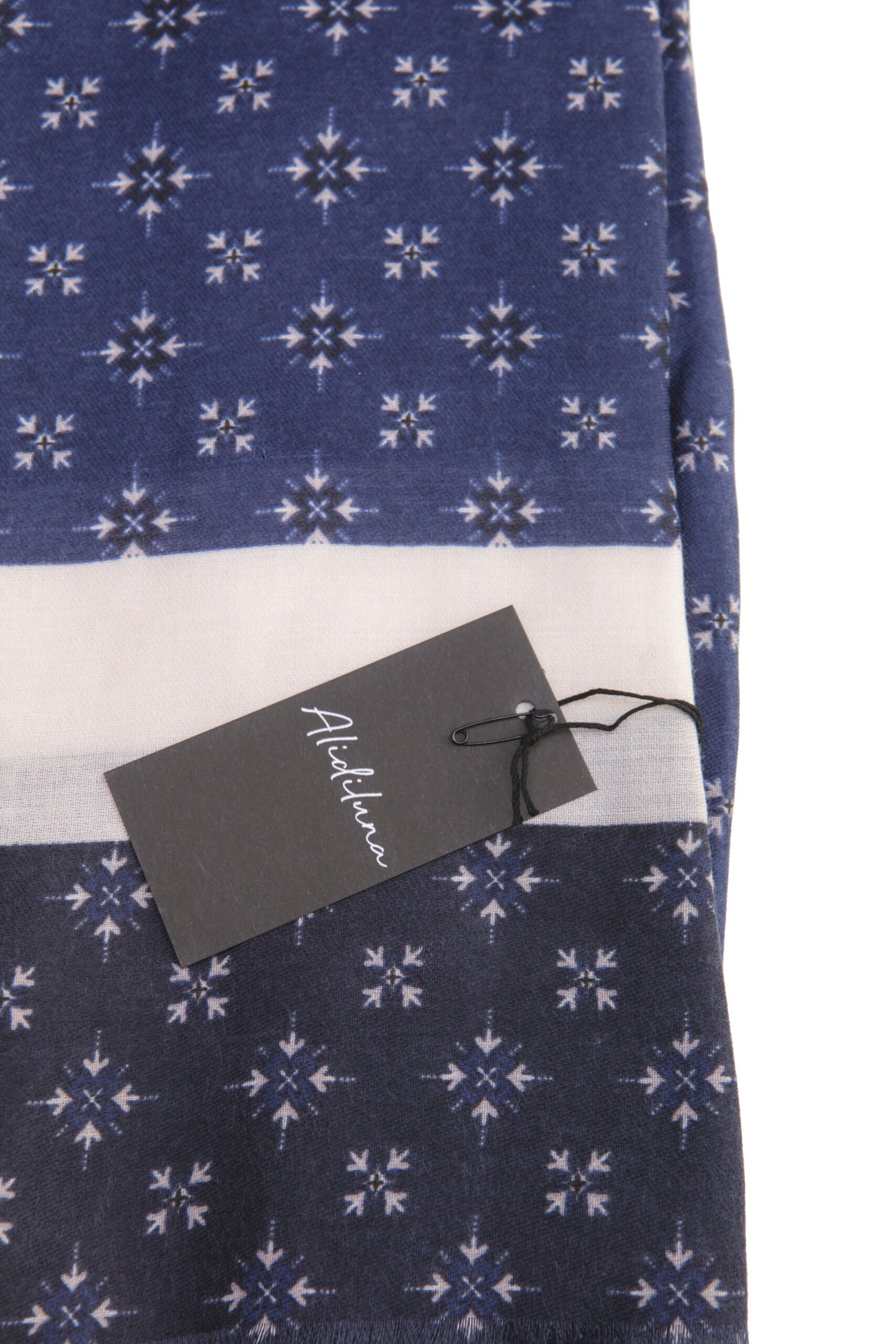 Sciarpa, foulard, Pashmina Uomo/Donna in Acrilico e Lana Blu con Motivo Geometrico e Fascia Bianca