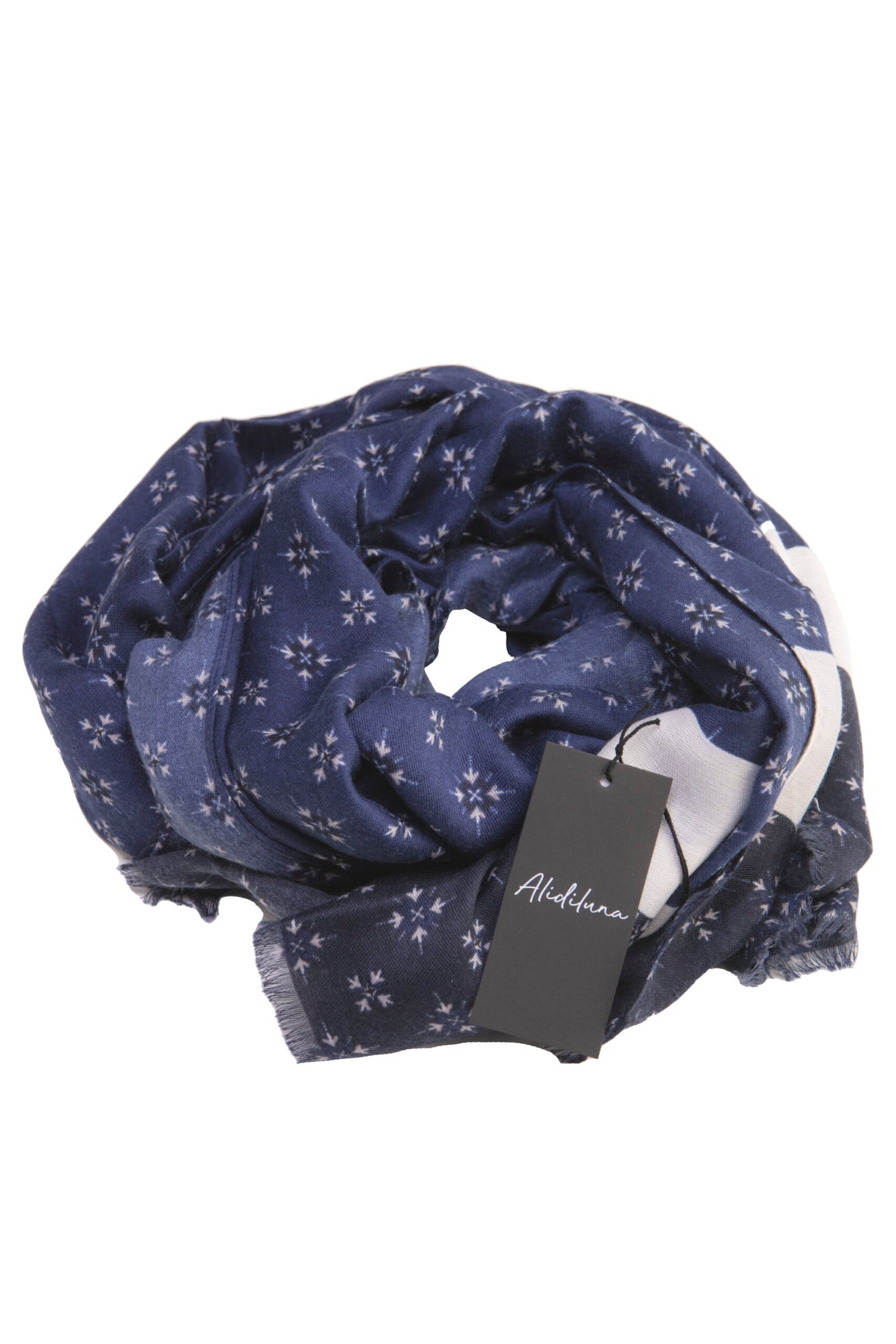 Sciarpa, foulard, Pashmina Uomo/Donna in Acrilico e Lana Blu con Motivo Geometrico e Fascia Bianca
