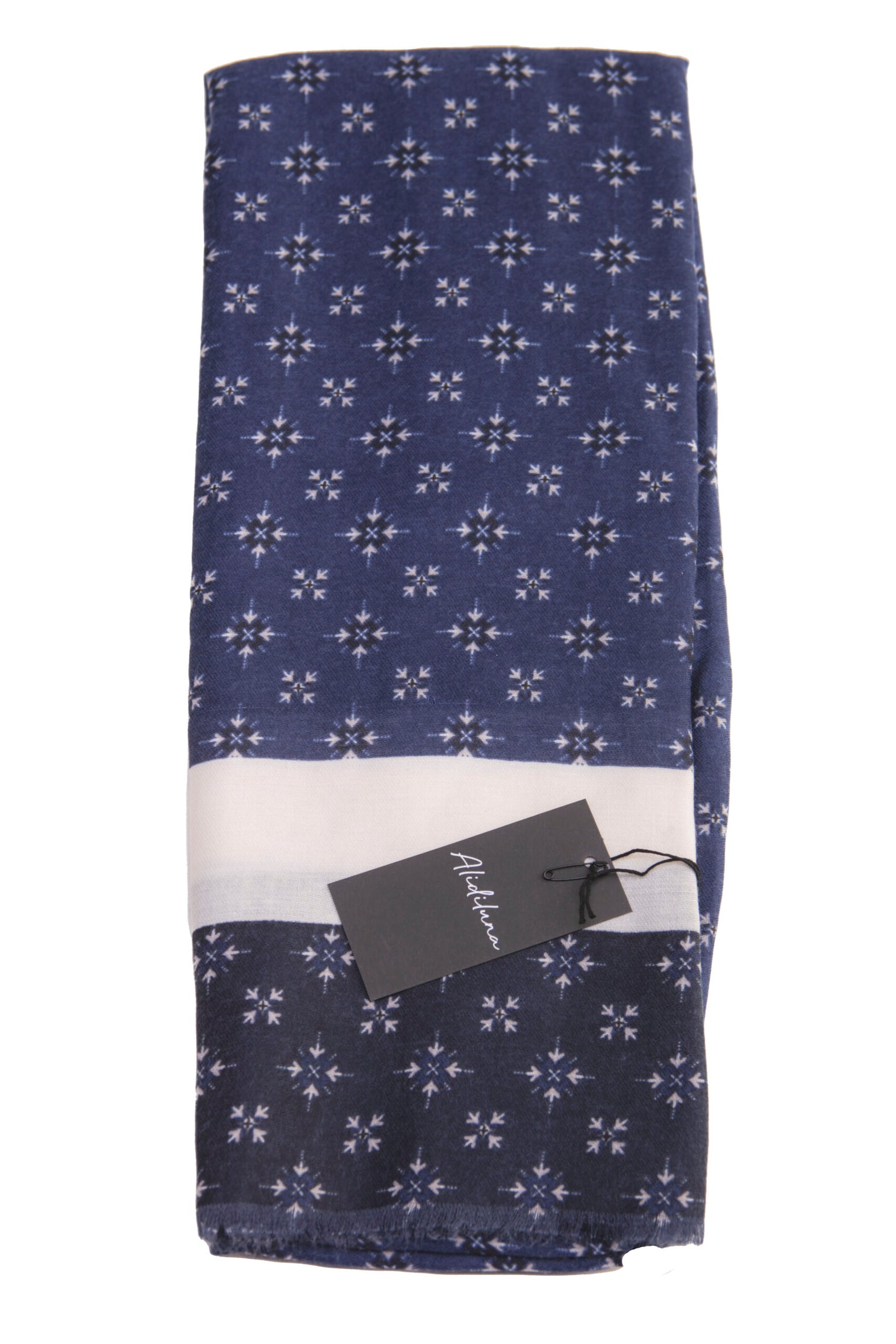 Sciarpa, foulard, Pashmina Uomo/Donna in Acrilico e Lana Blu con Motivo Geometrico e Fascia Bianca