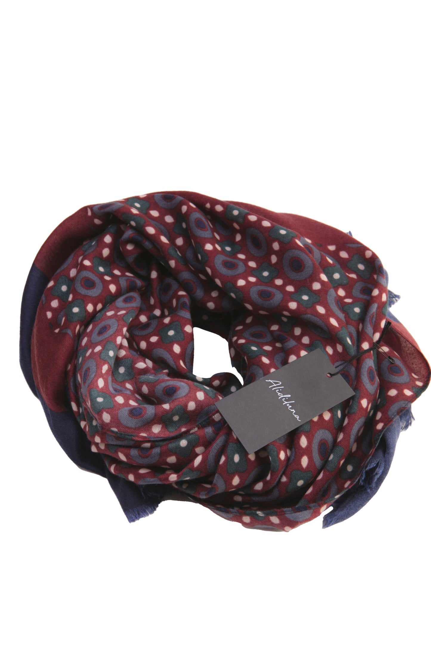 Sciarpa, foulard, Pashmina Uomo/Donna in Lana e Acrilico Bordeaux Blu motivi geometrici multicolore