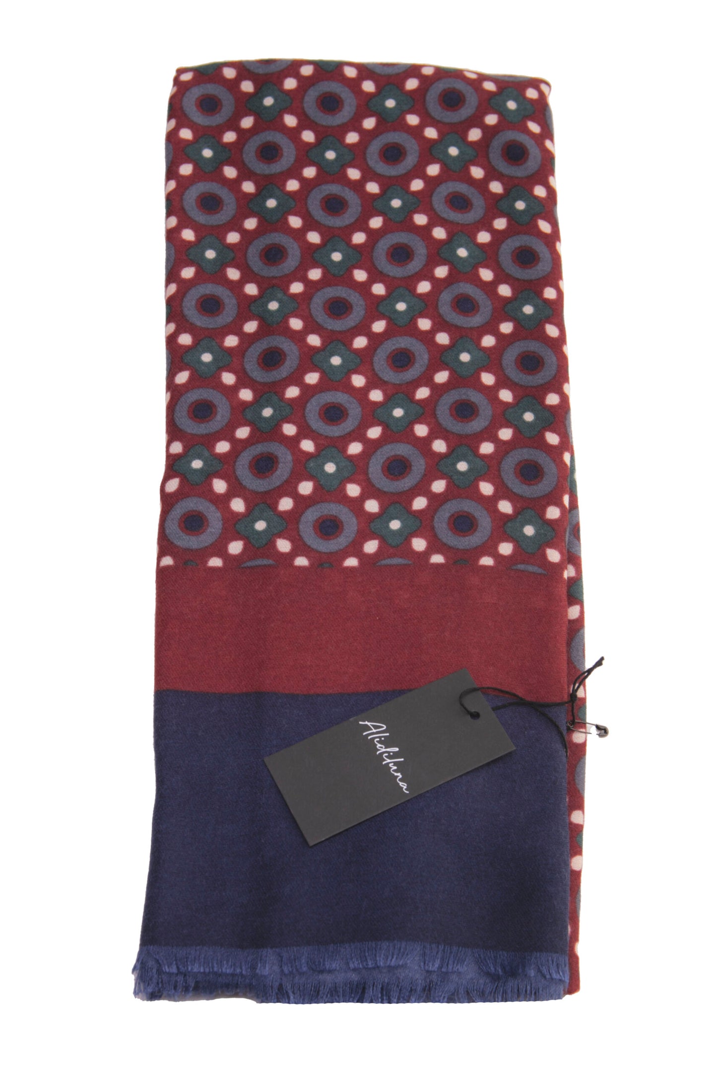 Sciarpa, foulard, Pashmina Uomo/Donna in Lana e Acrilico Bordeaux Blu motivi geometrici multicolore