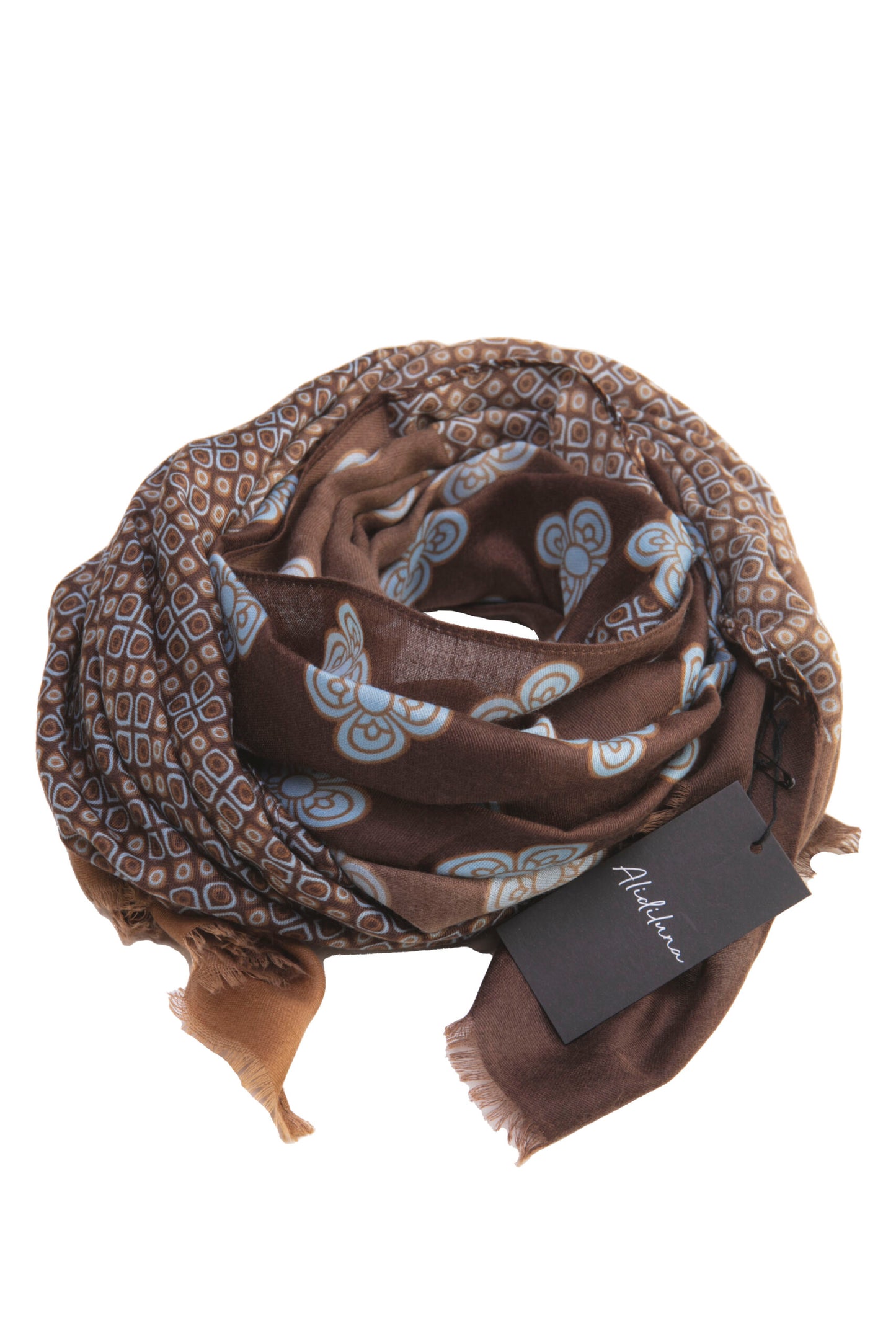 Sciarpa, foulard, Pashmina Uomo/Donna in Lana e Acrilico Marrone con Motivo Floreale