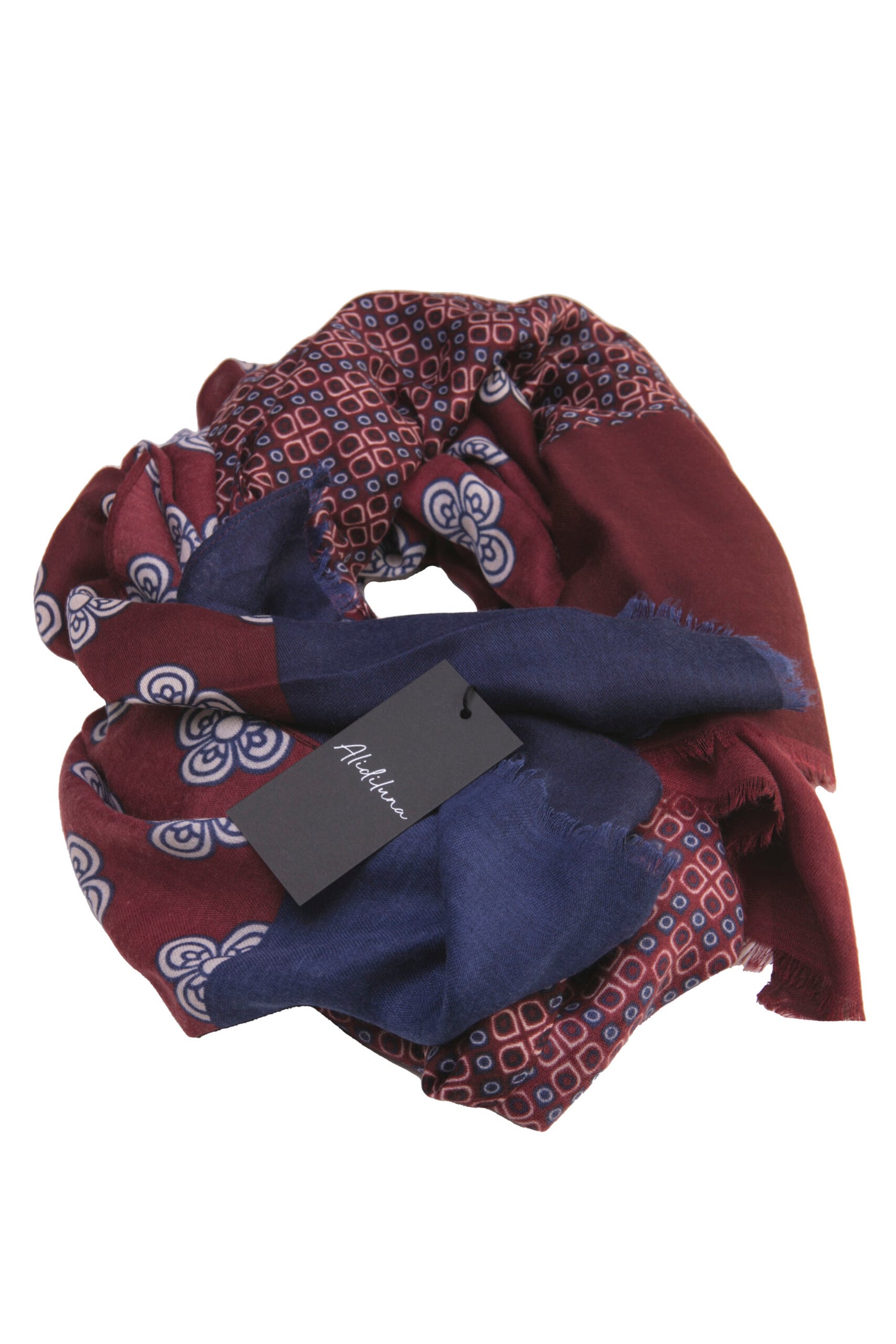 Sciarpa, foulard, Pashmina Uomo/Donna in Lana e Acrilico Rosso con motivi fluoreali Bianchi