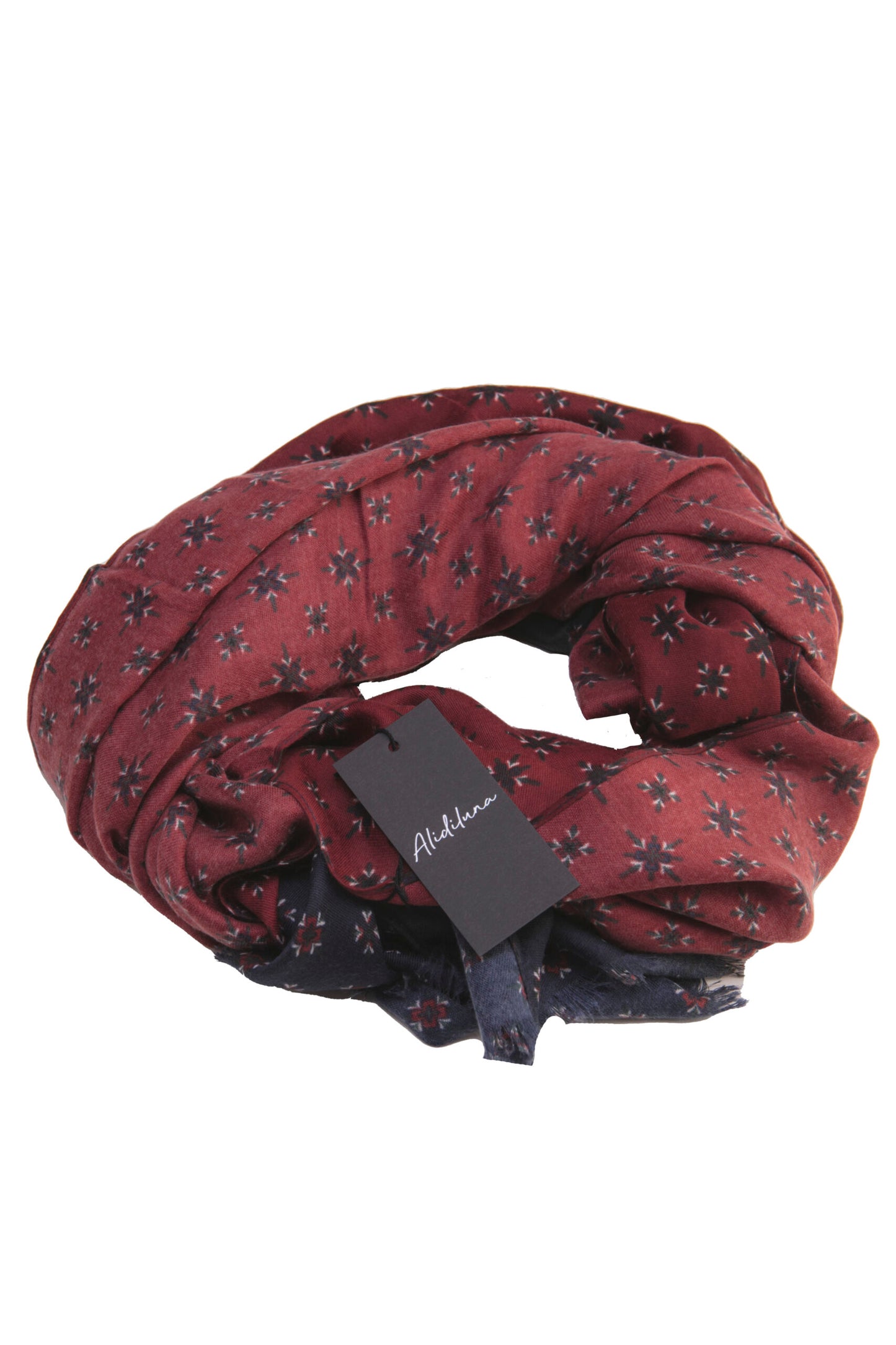 Sciarpa, foulard, Pashmina Uomo/Donna in Lana e Acrilico Bordeaux con motivo geometrico scuro fascia Verde Blu