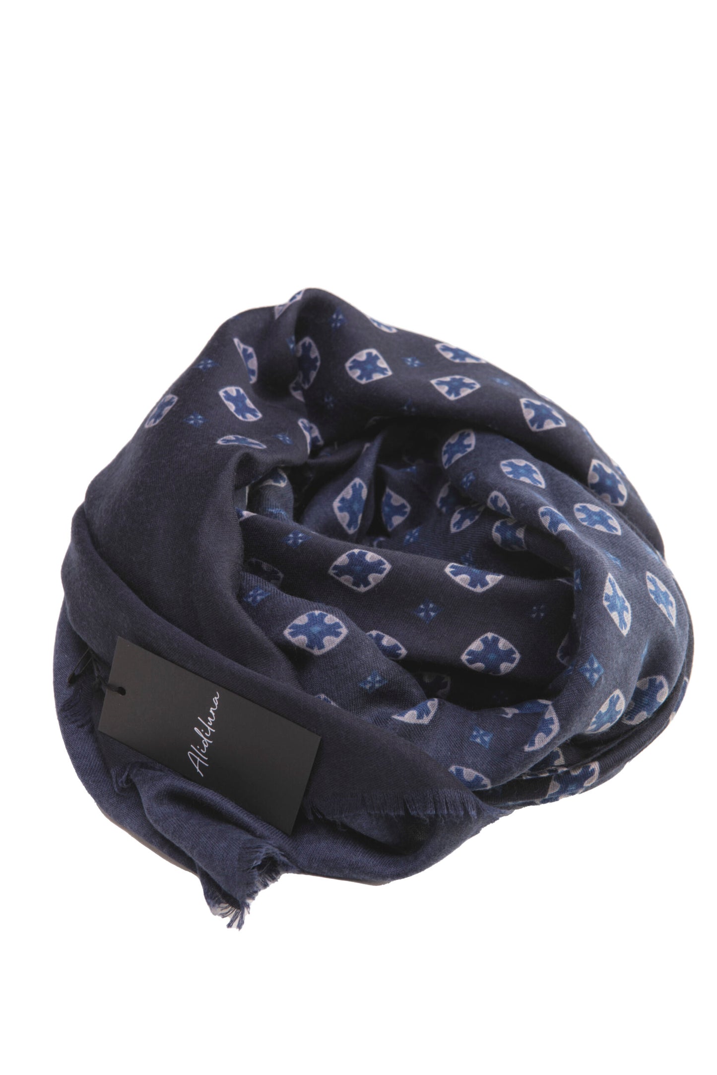 Sciarpa, foulard, Pashmina Uomo/Donna in Lana e Acrilico Blu motivo geometrico Grigio/Blu