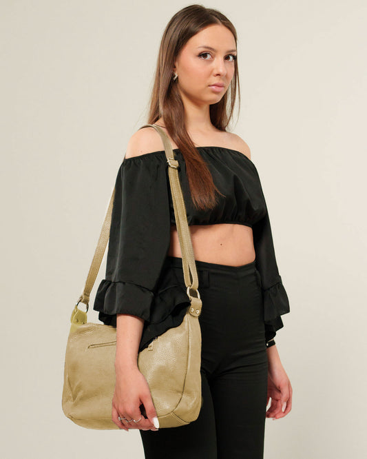 Borsa tracolla donna Thea in Vera Pelle Taupe - Morbida, Capiente Versatile