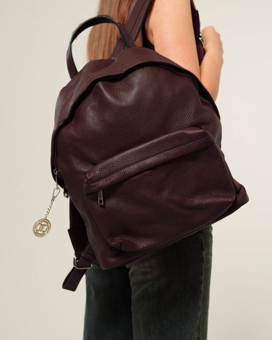Zaino donna Federica in vera pelle Testa di moro porta pc tasche con zip