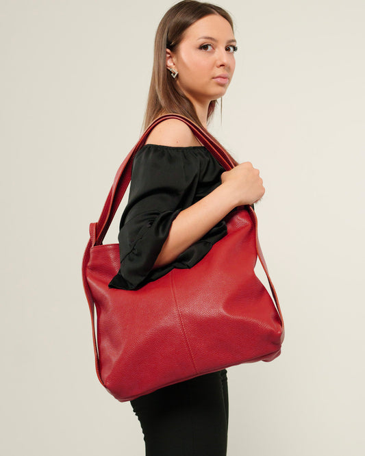 Borsa Spalla Zaino Donna Francesca Vera Pelle Rosso Versatile Pratica