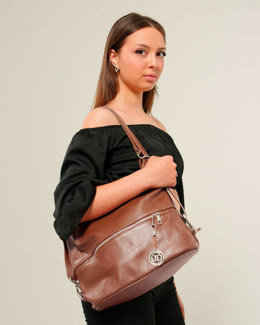 Borsa Spalla  Zaino Donna Monia Vera Pelle Marrone Elegante Funzionale