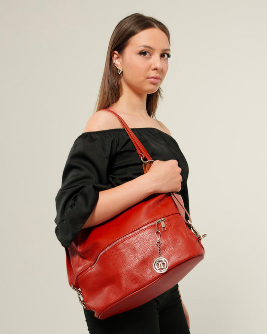 Borsa Spalla Zaino Donna Monia Vera Pelle Rosso Elegante Funzionale