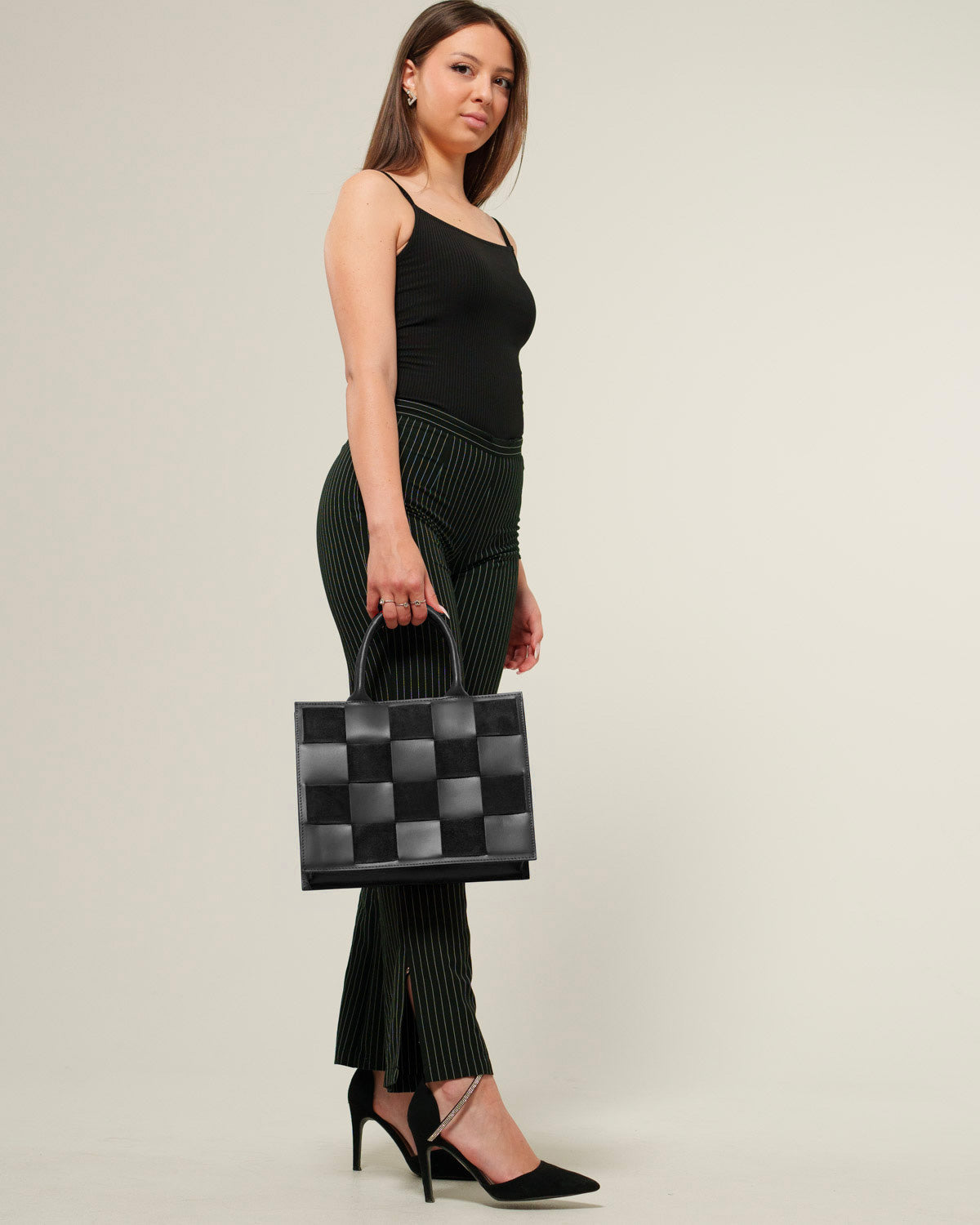 Borsa spalla o a mano donna Ada in vera pelle Nero con zip