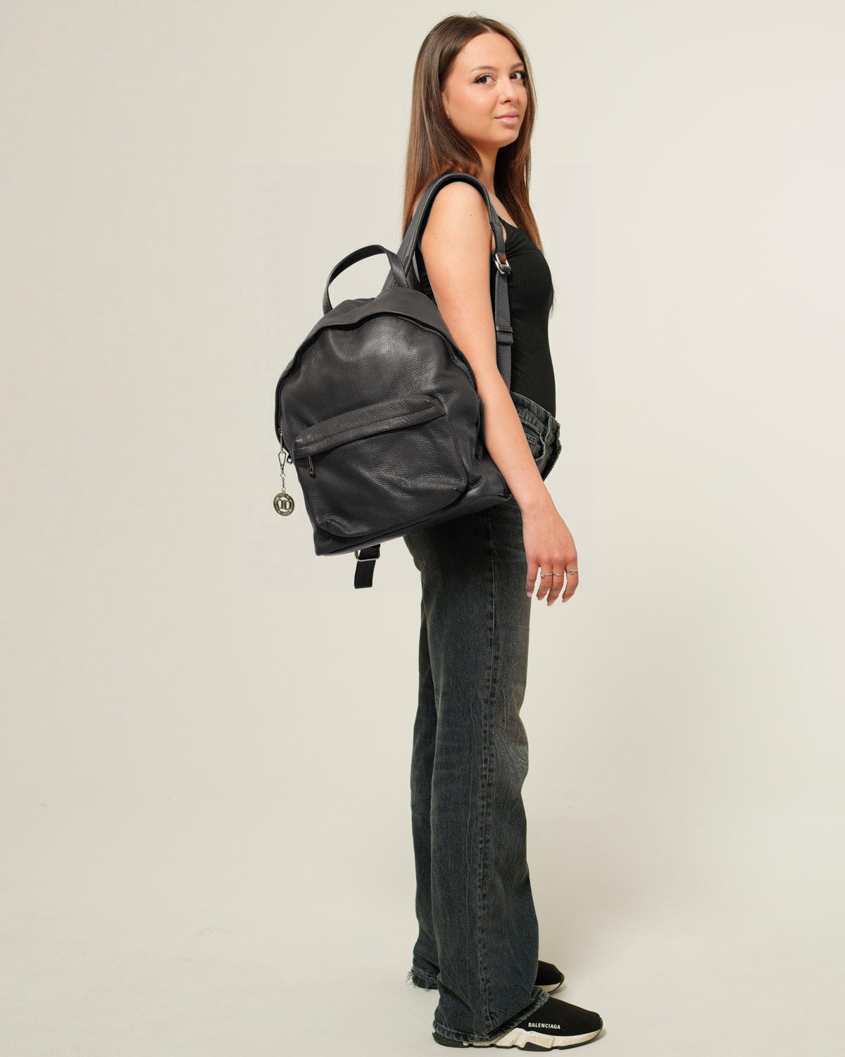 Zaino donna Federica in vera pelle Nero porta pc tasche con zip