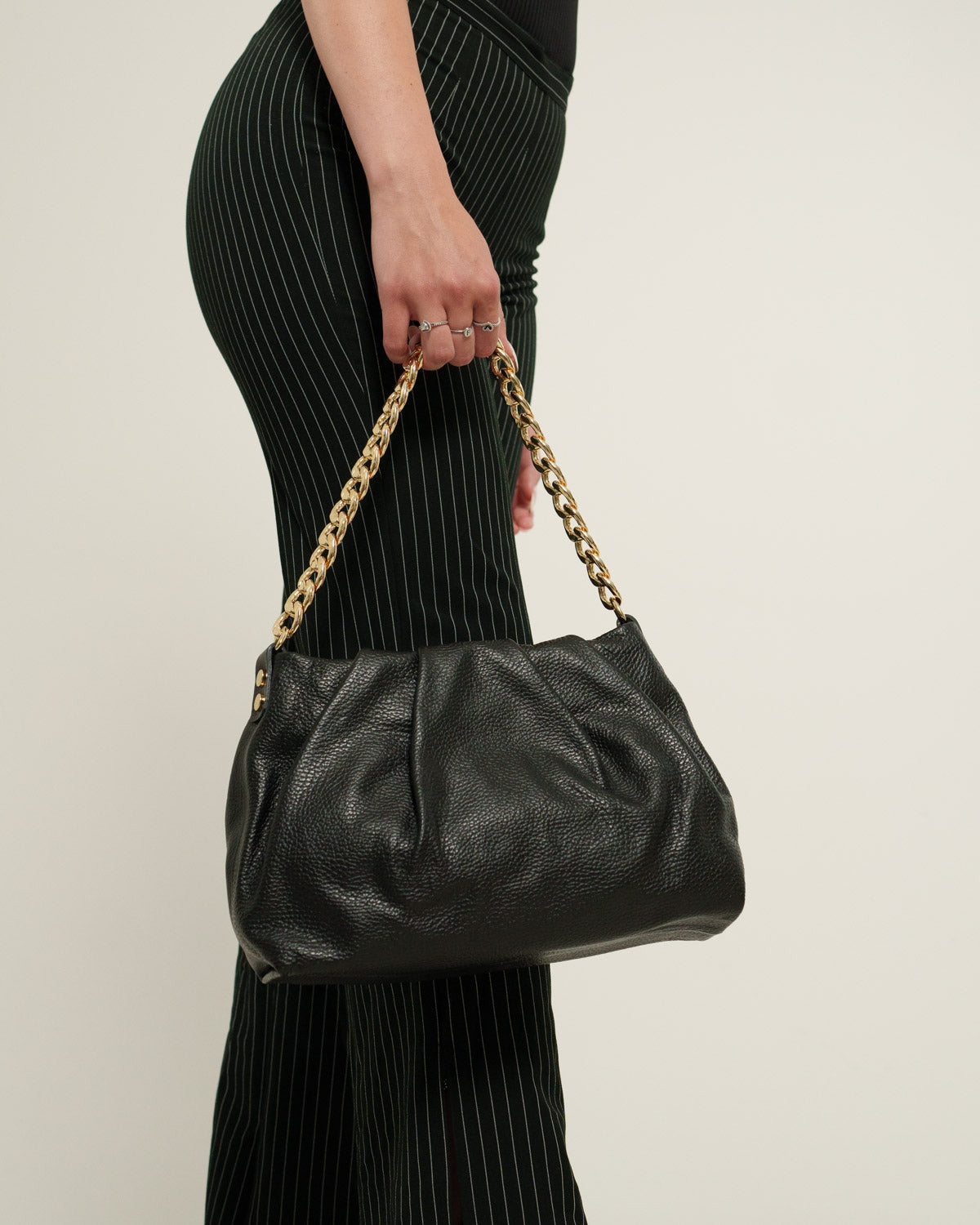 Borsa Spalla Tracolla a Mano Donna Lauretana Vera Pelle Nero Elegante Morbida
