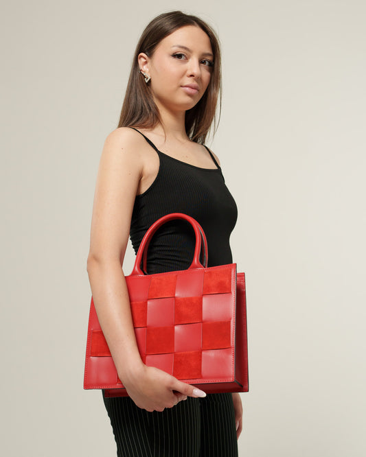 Borsa spalla o a mano donna Ada in vera pelle Rosso con zip